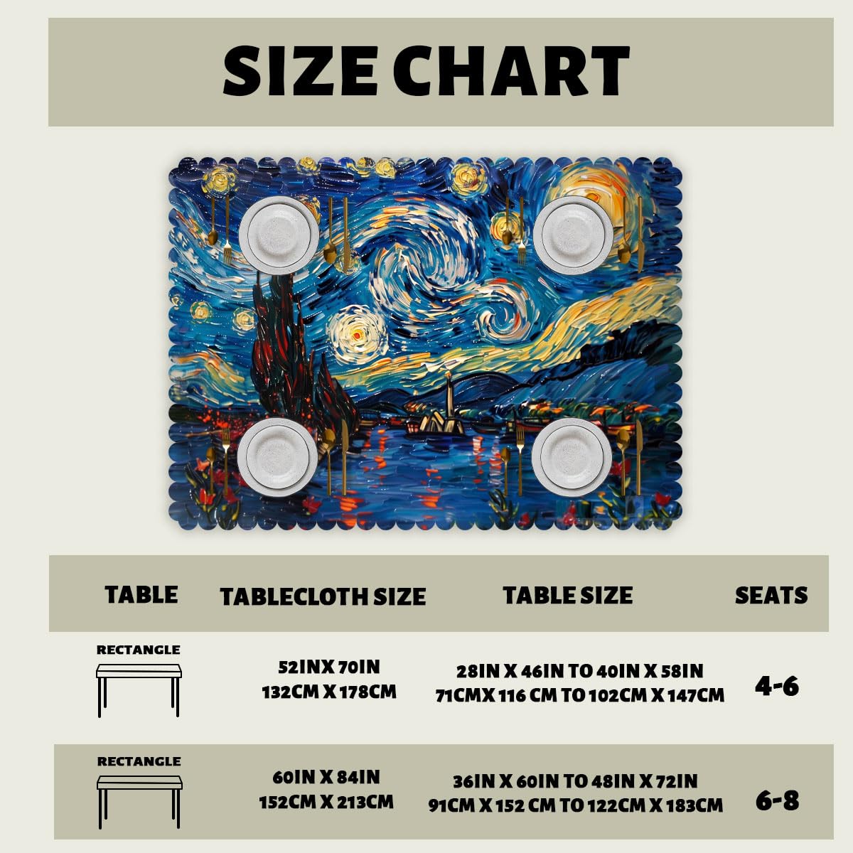 XYJFZL Abstract Classic Table Cloth Starry Night Art Rectangle Kitchen Table Cover Oblong Tablecloth for Dining Table Buffet Parties Patio Camping 52 x 70 Inch 4-6 Seats