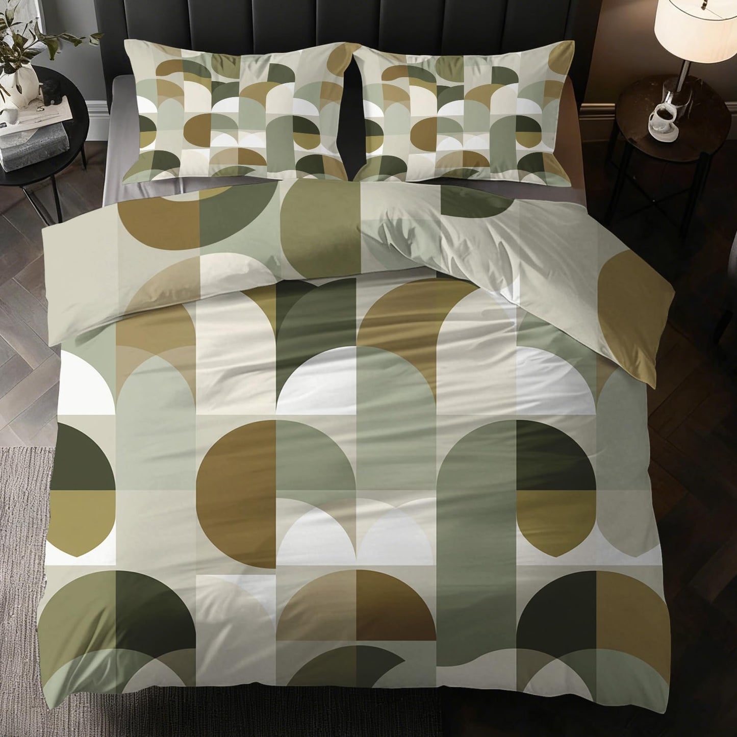 Mid Century Geometric Duvet Cover Twin Size, MCM Geo Bedding Set 2 pcs with 1 Pillow Cover, Boho Geometry Bedroom Decor, Soft Microfiber Reversible, Zipper & Ties KJJT 106