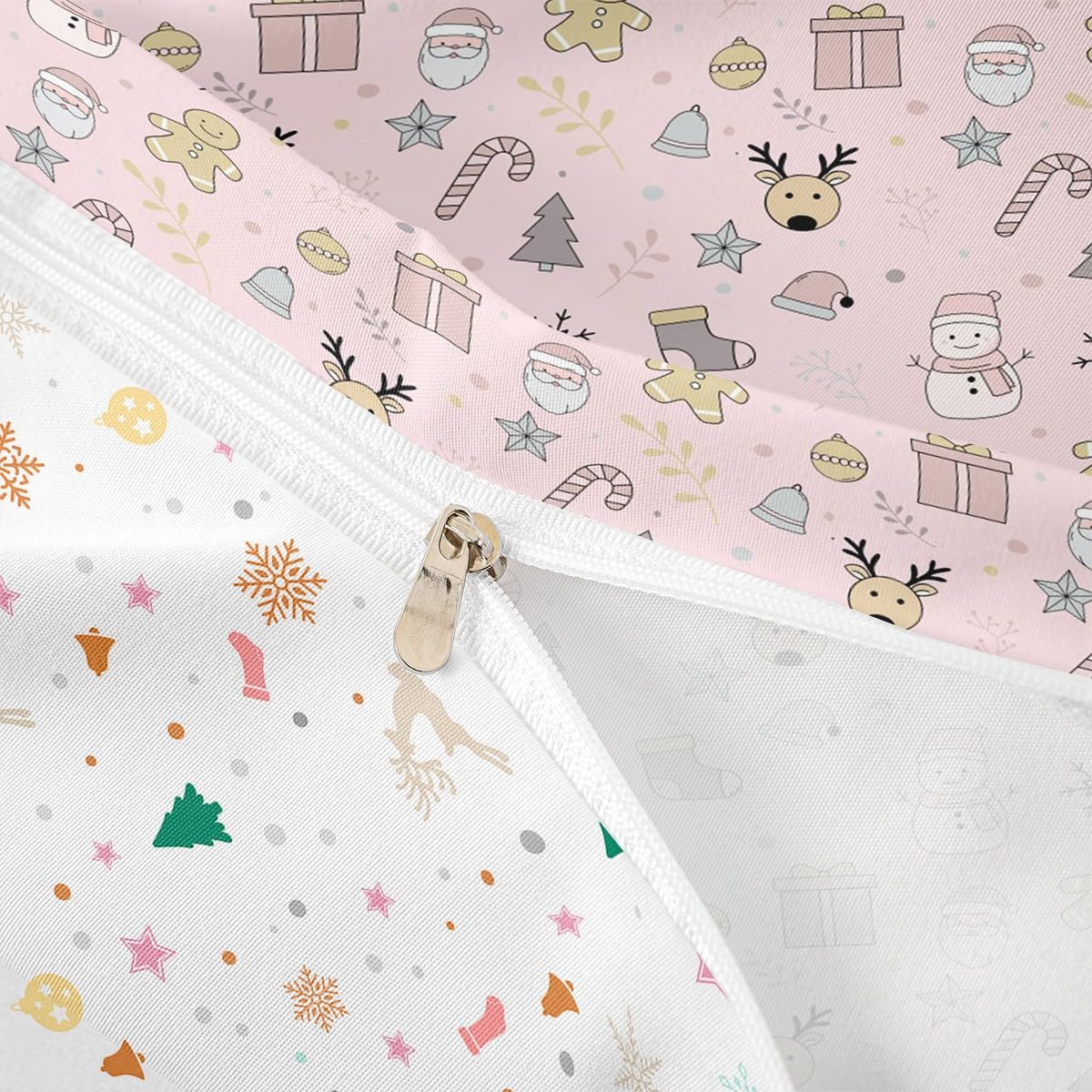 Merry Christmas Bedding Sets Twin Size,Cute Snowman Deer Duvet Cover Set 2Pcs for Kids Girls Boys Adult Room Decor,Cartoon Santa Claus Comforter Cover Pink Snowflake Quilt Cover,1 Pillowcase