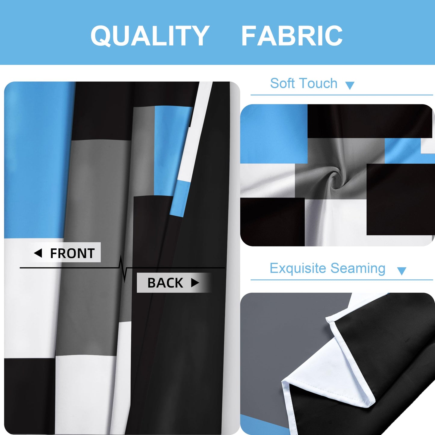 Tyrot Light Blue 100% Blackout Curtains for Bedroom 63 inch Length 2 Panels Set Black Grey Modern Abstract Geometric Black Out Curtains Insulated Room Darkening Window Drapes for Living Room, 42Wx63L