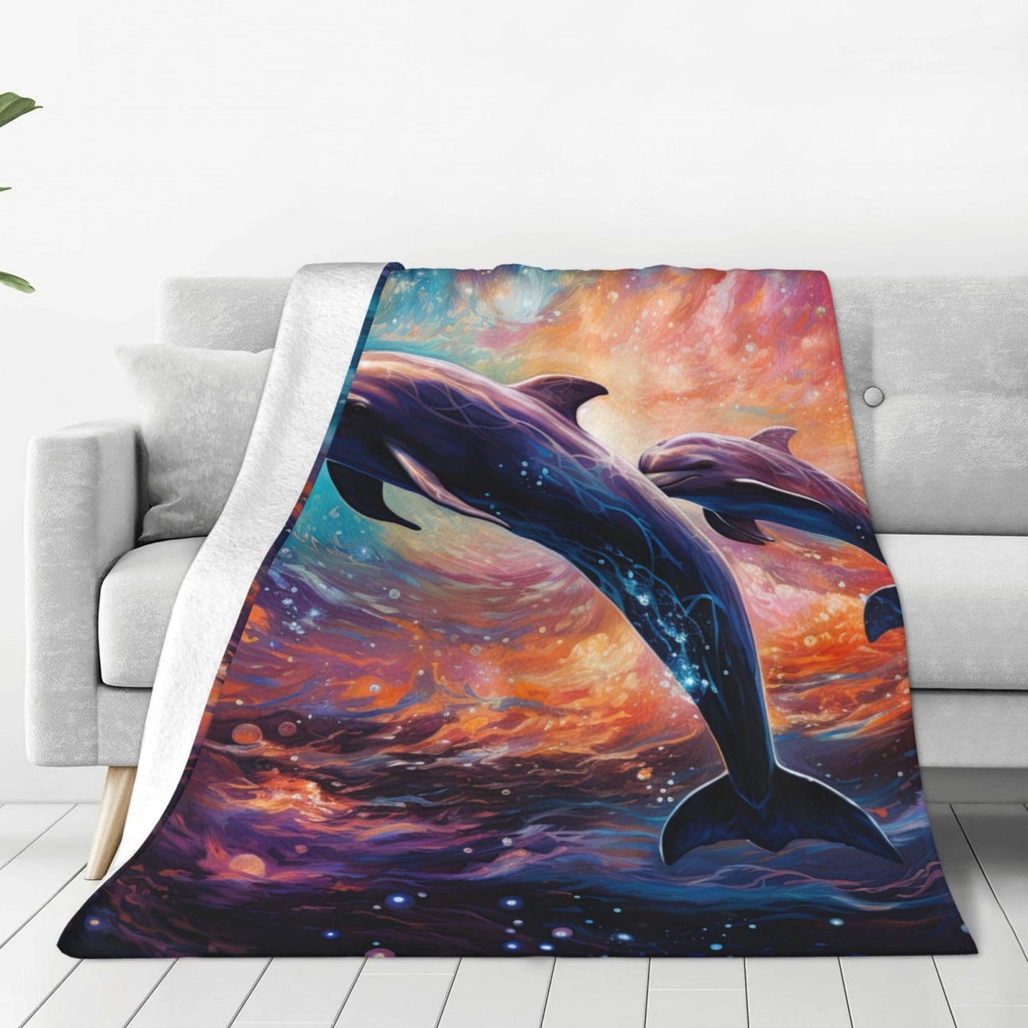 Zeleda Dolphin Throw Blanket Cute Dolphin Blue Ocean Animal Themed Blanket for Kids Boys Girls Adult Room Decor Flannel Plush Ocean Dolphin Blankets Sofa Couch Living Room Bed Camping Travel 60"x50"