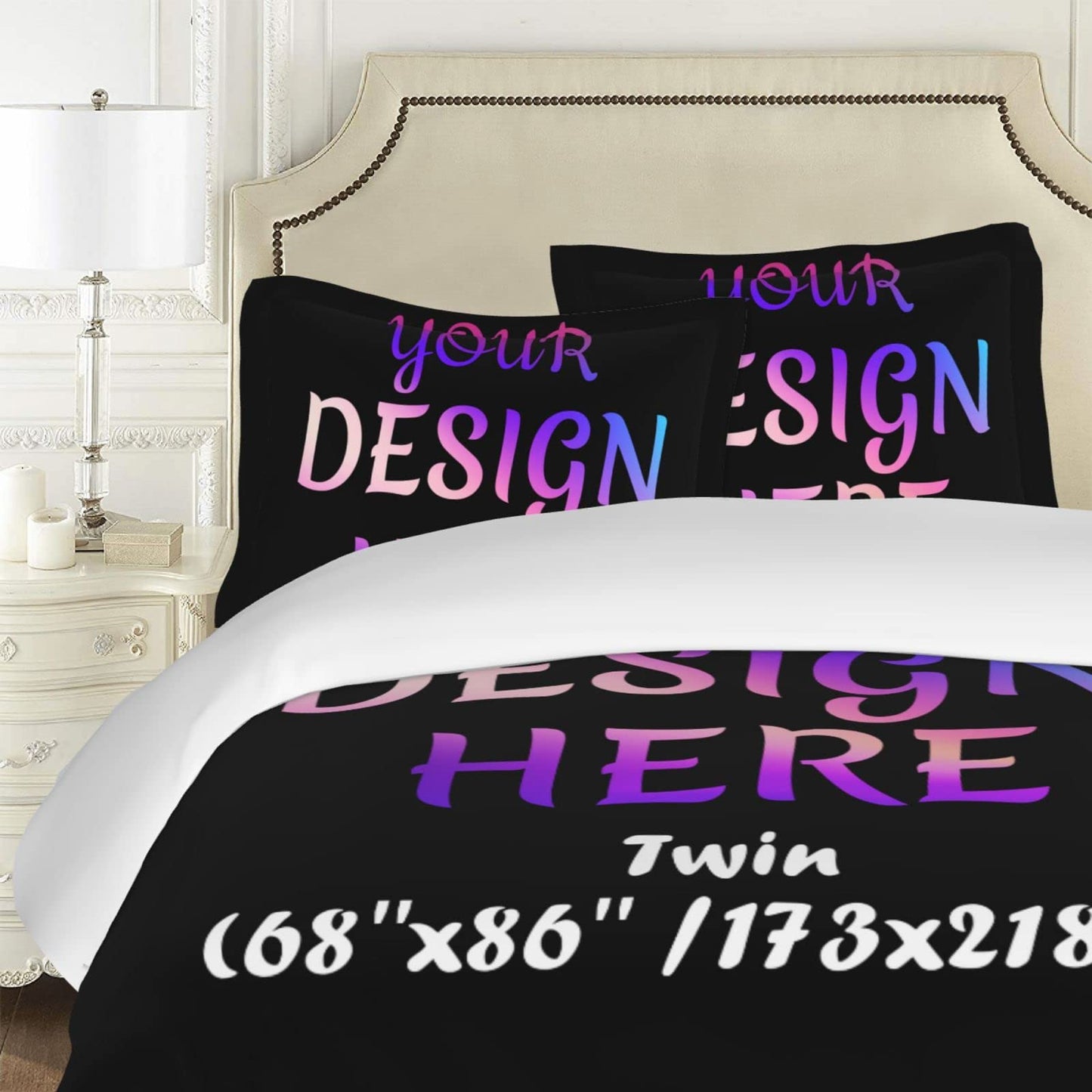 Custom Comforter Set Customized Bedding Set with Picture Text Logo Customized Gifts Comforter Set with 2 Pillowcases Twin (68''x86''/173x218cm), Black
