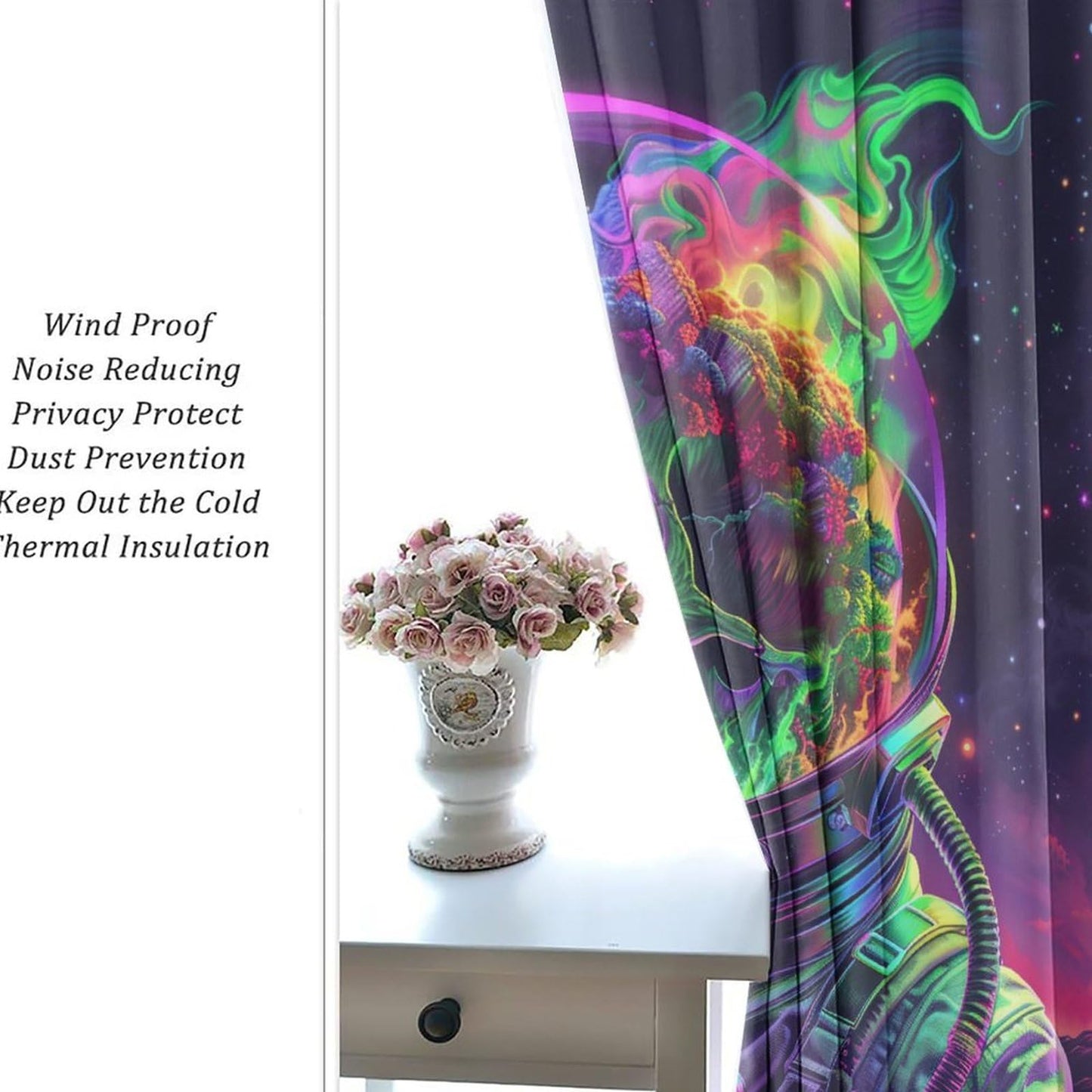 HDESDIS Mystical Horror Skull Blackout Curtains for Bedroom, Gothic Astronaut Skeleton Star Space Grommet Curtains Thermal Insulated Window Drapes for Living Room, 21W x 45L, 2 Panels
