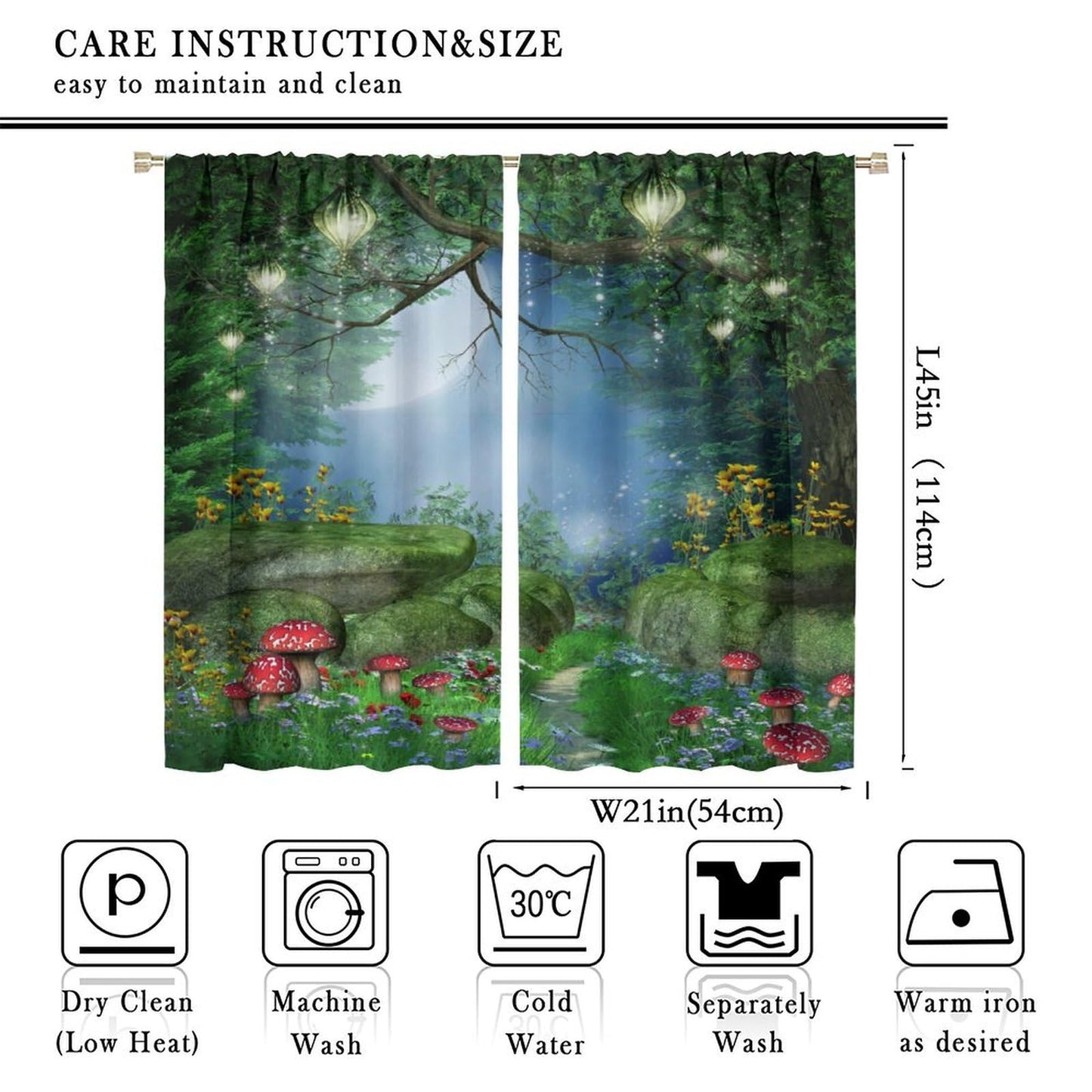 DDCBNS Fantasy Nature Windows Curtains,Magical Forest Dreamland Window Treatments for Bedroom Living Room Mushroom Flower Drapes 2 Panels Set,Total Size 42 x 45 Inch