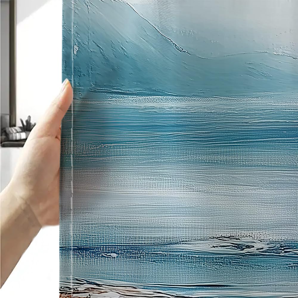 Sanzugh Ocean Beach Shower Curtain, Summer Coastal Abstract Blue Teal Beachy Themed Fabric Shower Curtains Set for Bathroom Decorative with Hooks 72 X 72 Inch Tropical Hawaii Sea Wave Bath Decor