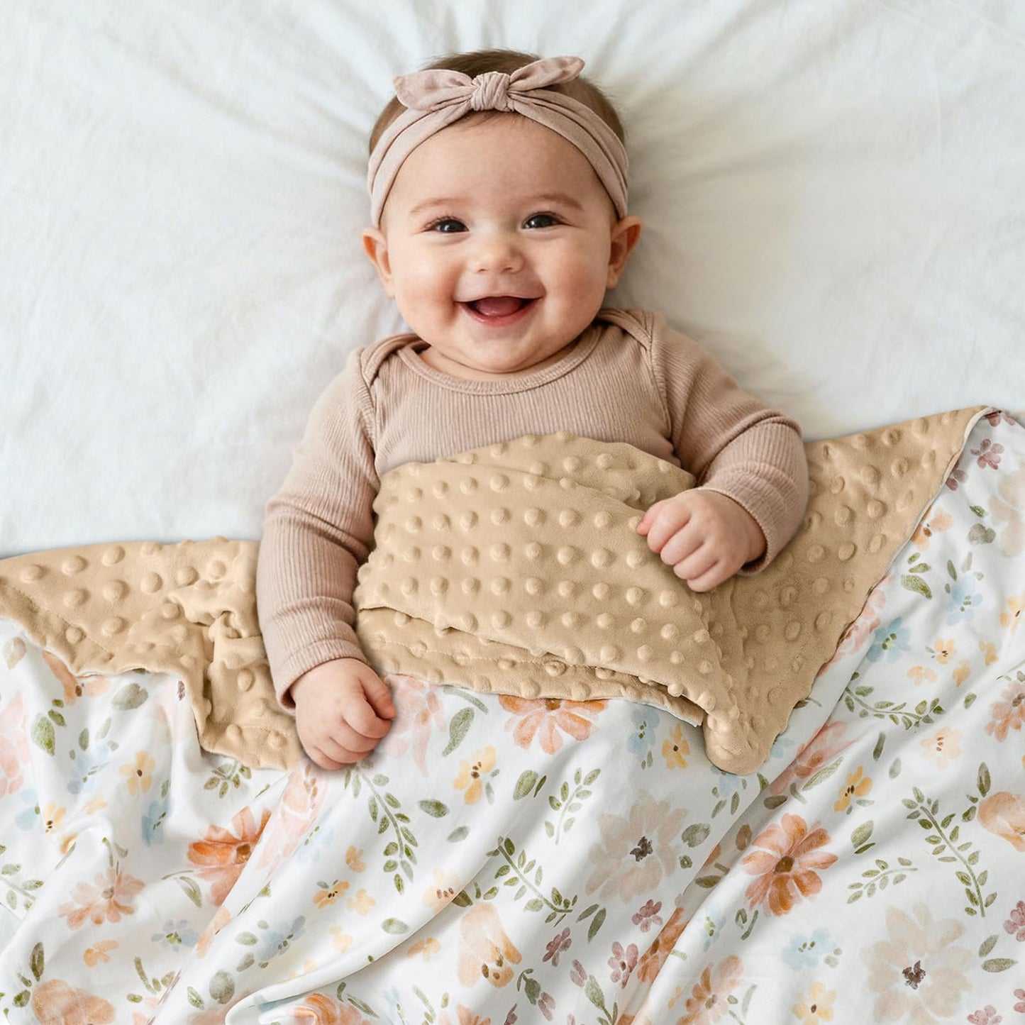 CIVARUA KIDS Baby Blanket for Girls, Soft Cozy Nursery Minky Blanket with Double Layer Dotted Backing for Infant Toddler in Crib Stroller, Cute Floral Orange Blanket, 30x40 Inches