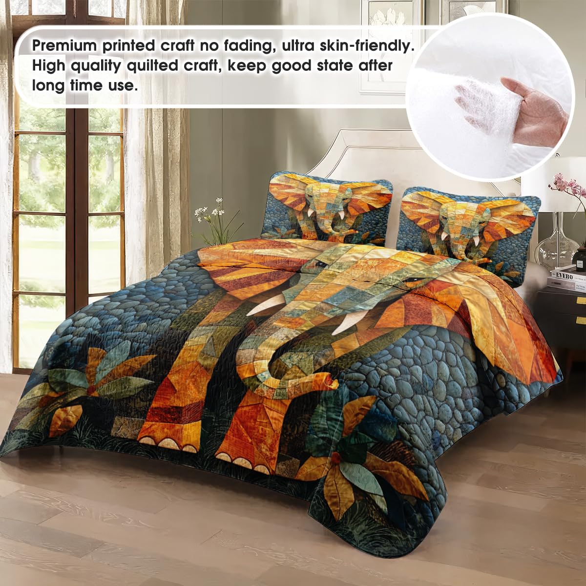 LUSHIS Patchwork Quilt Set, Patchwork Throw Bedspread Bed Sets - Animals Coverlet Sets All Season Soft Microfiber Lightweight Bedding Set (Elephant)