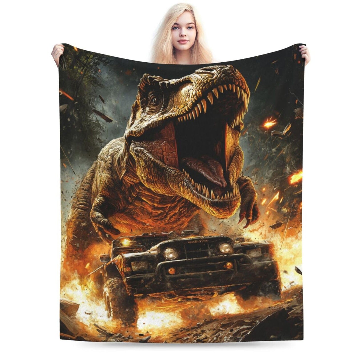 Cool Dinosaur Throw Blanket Dinosaur Truck Blankets Disk Fleece Plush Super Soft Cozy Warm Lightweight Musical Instrument Decor Gifts for Boys Girls Kids Adults Men Women 40" x 50"
