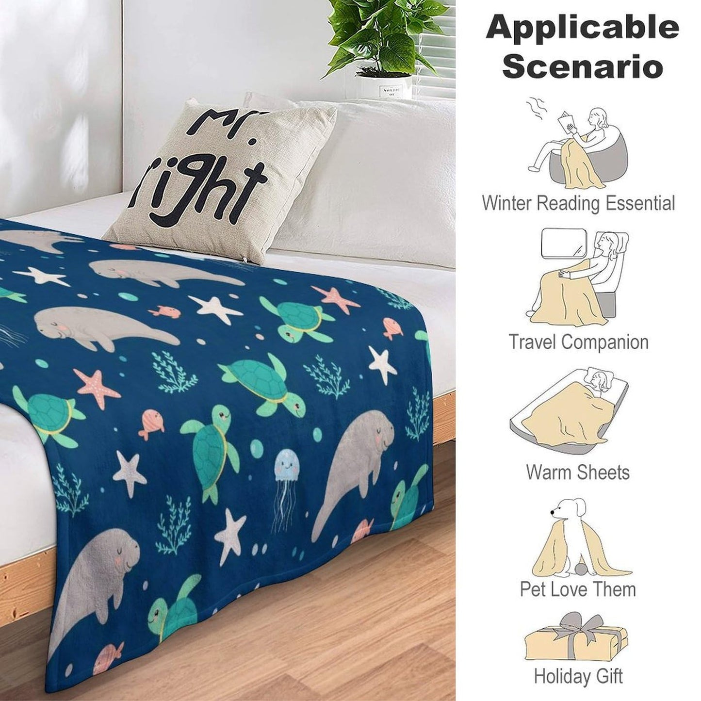 Fashion Home Decor Soft Throw Blanket, Cozy Warm Blanket for Bed, Sofa and Couch Compatible with Manatees