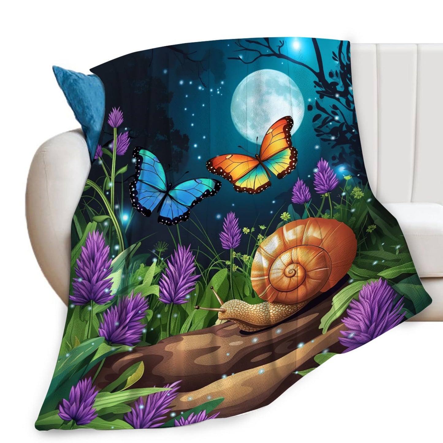 Lovira Snail Butterfly Throw Blanket Snails Forest Woodland Throw Blankets Gifts Stuff Decor Fleece Plush Flannel for Lover Men Women Boys Girls 40"x50"