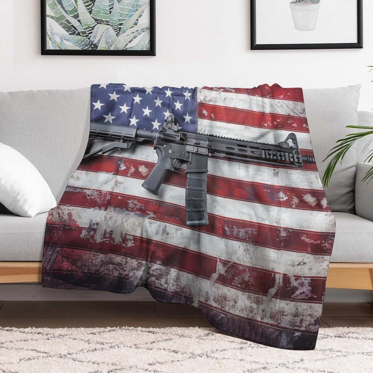 TOWINSFB Military American Flag Throw Blanket, Warm Cozy Soft Blanket Gun Theme Rustic Blanket for Bed Couch Sofa, 30"x40"