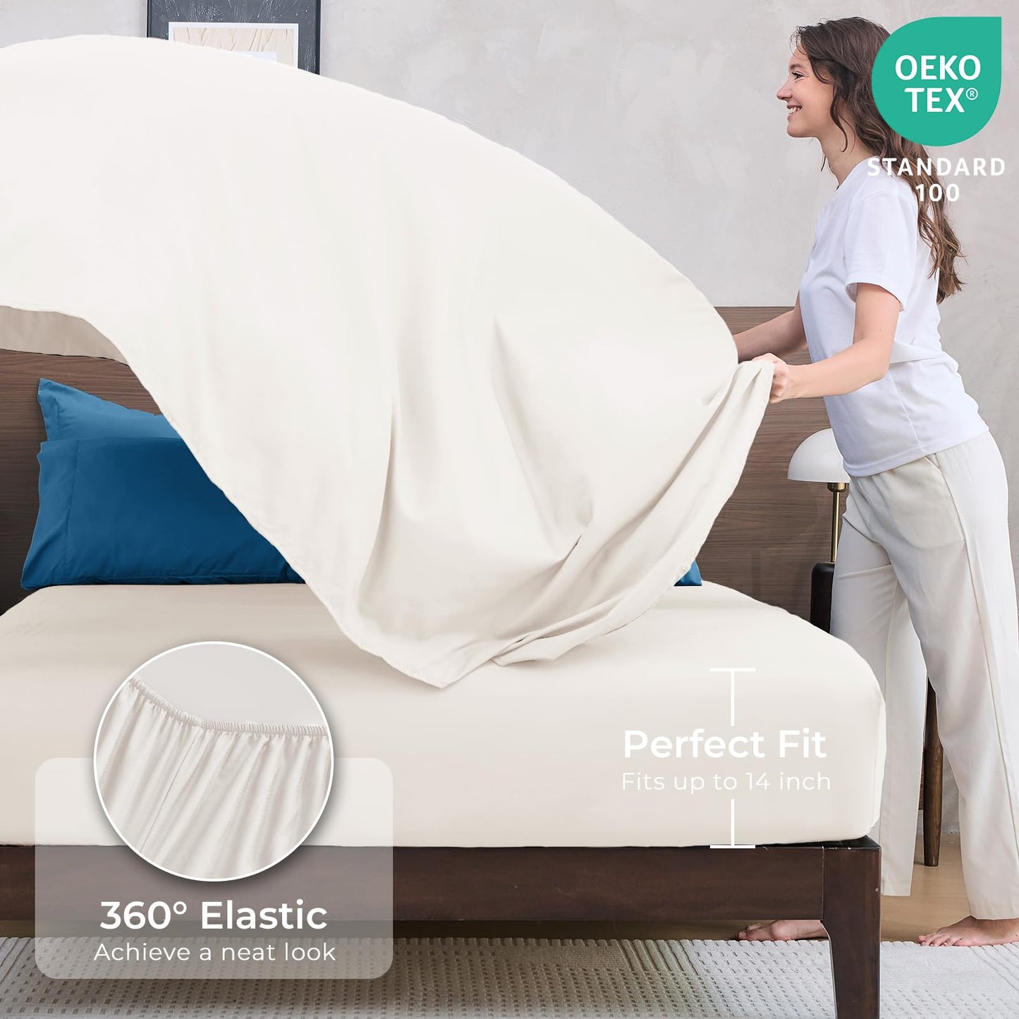 HEVUMYI Teal Blue & Ivory Queen Comforter Set - 7-Piece All Season Bed in a Bag Queen, Ultra Soft Bedding Set with Comforter, Flat Sheet, Fitted Sheet, Pillowcases, Pillow Shams, Teal Blue & Ivory