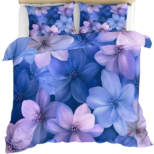GKPLY Florals Duvet Cover Queen - Watercolor Painting Bedding Set & Bedroom Decor - Blue Floral Comforter Set - Zipper & Ties, Reversible Print Bedding Duvet Cover & 2 Pillow Cases