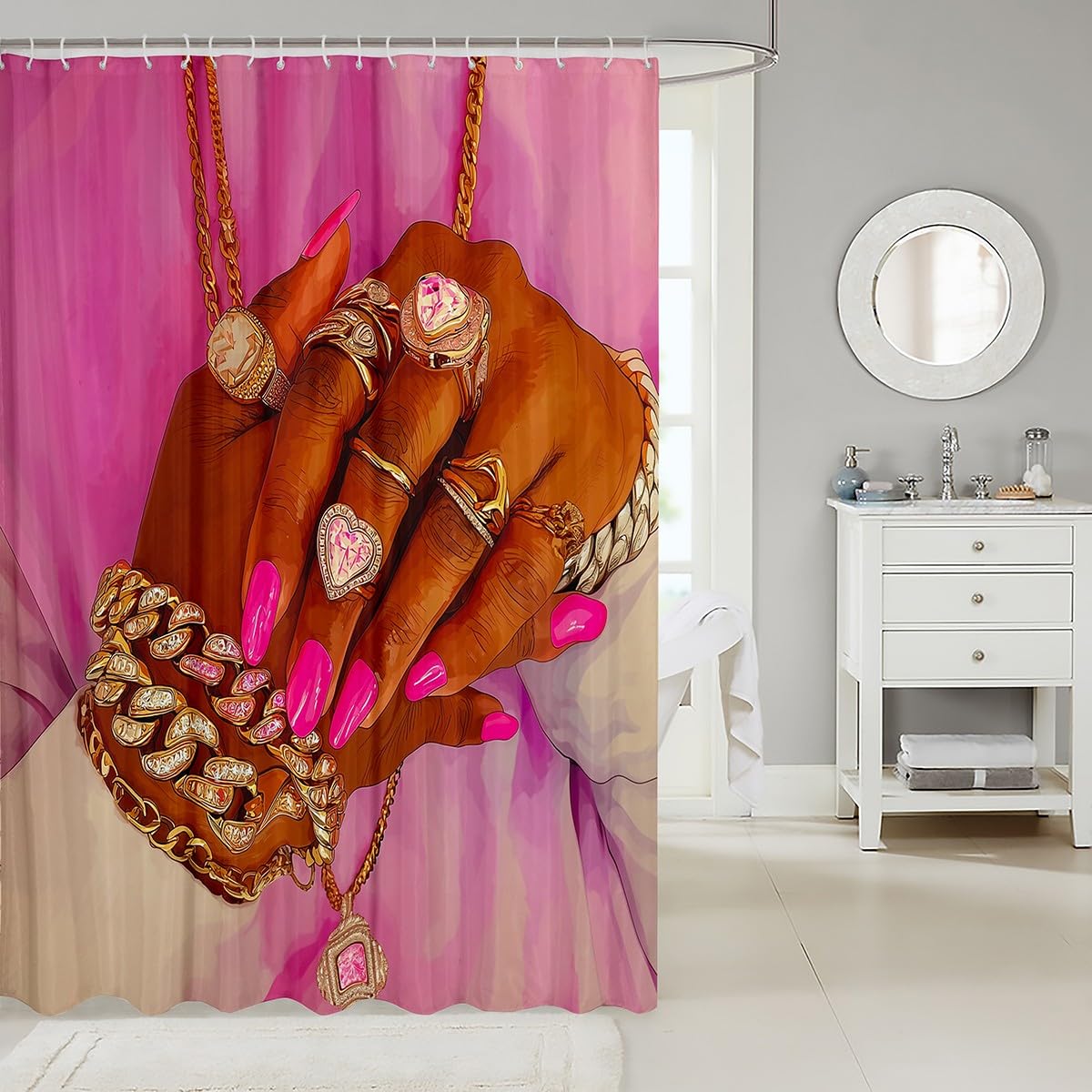 jejeloiu African Woman Themed Bath Curtain African Shower Curtain for Kids Teens Room Decor Hot Pink Bathroom Shower Liner 72"x78" Ethnic Afro Decor Waterproof Soft Lightweight Polyester