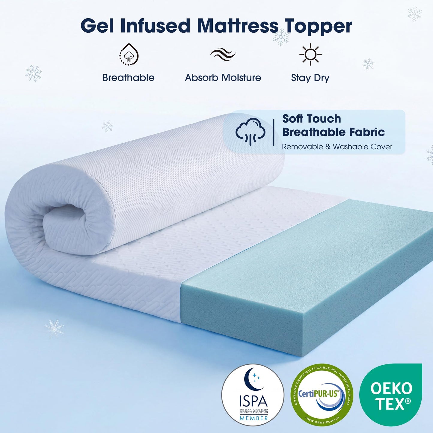VALUXE 3 Inch Gel Memory Foam Mattress Topper Queen Size High Density Cooling Pad Pressure Relief Bed Topper (with Removable & Washable Bamboo Cover)