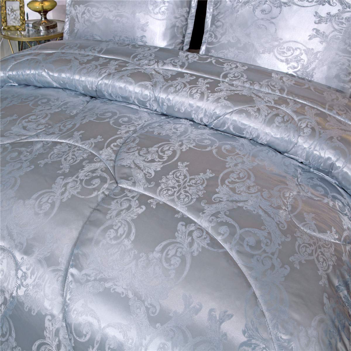 Raytrue-X Grey Queen Size Comforter Sets All Season Silver Bedding Lightweight Comforter for Queen Bed Silk Quilt Microfiber Comforter Set Blanket Matching 2 Pillow Shams (Full/Queen, 88x88 inches)