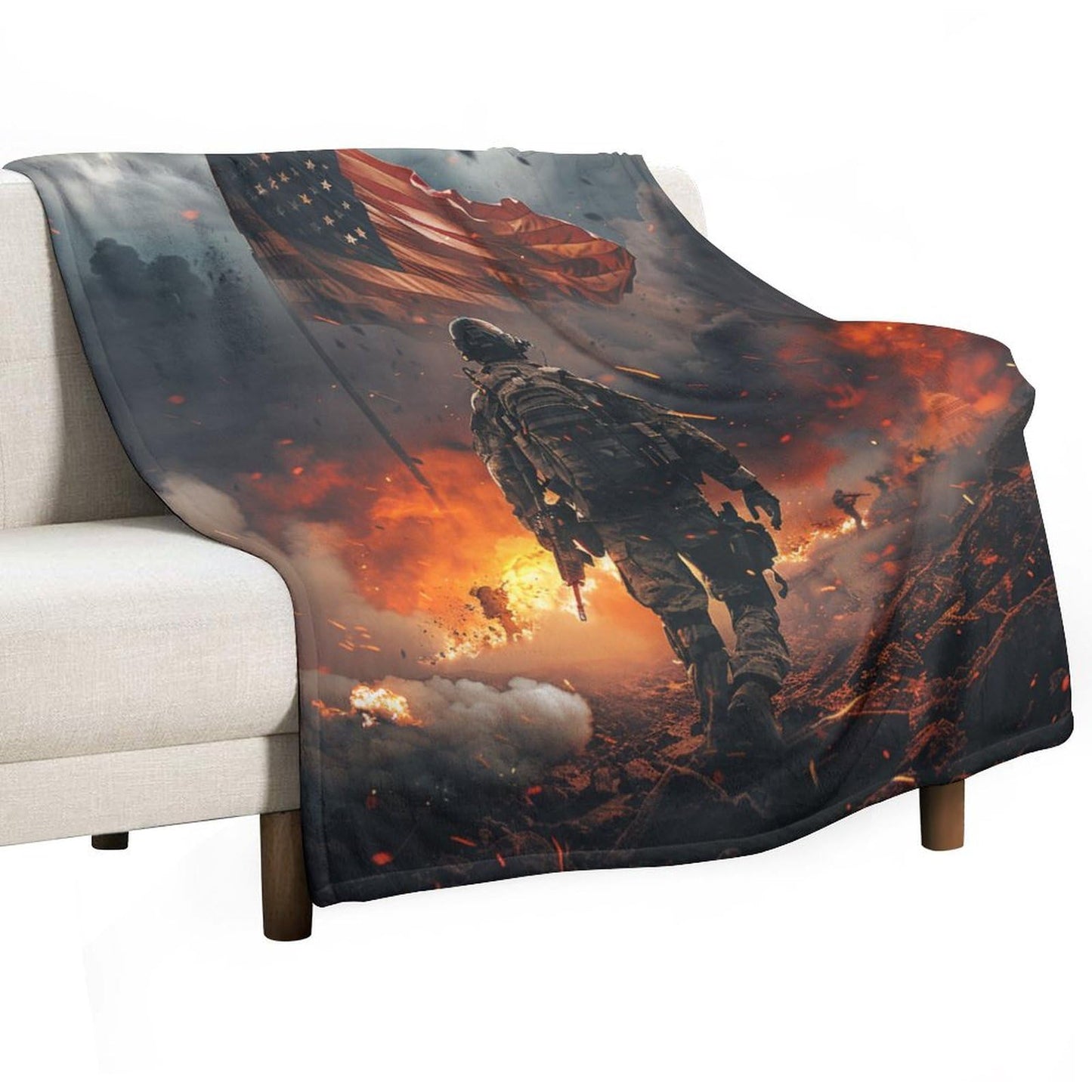 TOWINSFB American Flag Soldier Flannel Throw Blanket, Soft Lightweight Cozy Warm Vintage Military War Theme Blanket for Couch Bed Travel- 30"x40"
