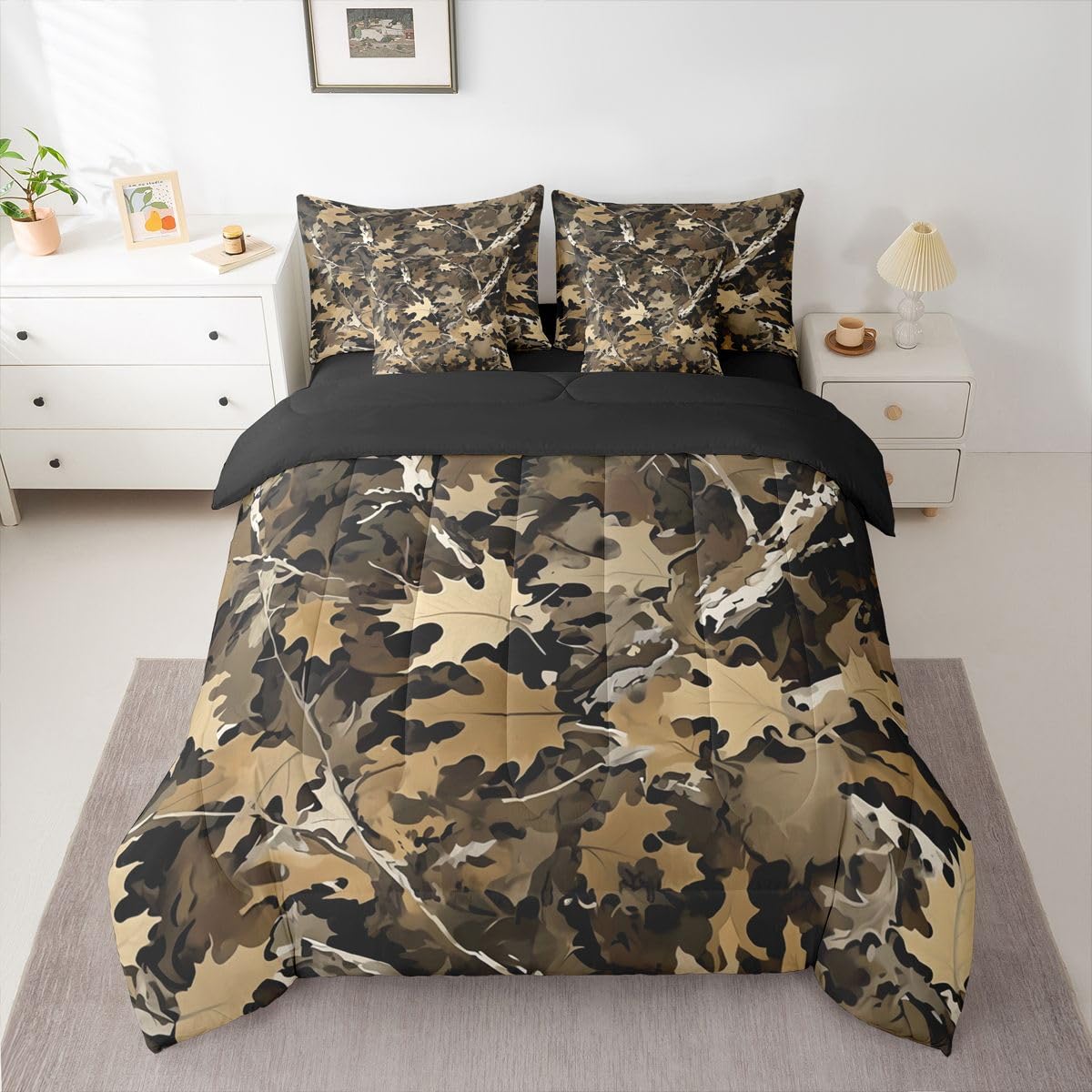 Feelyou Tree Branches Queen Comforter Set with Sheets for Kids Boys Girls Tree Leaf 7 Pieces Bedding Set Botanical Bed in a Bag Nature Theme Room Decor Soft Microfiber