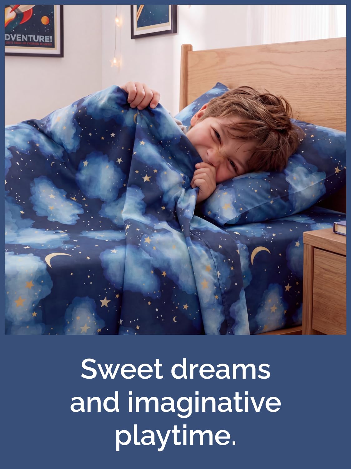 CGK Unlimited Kids Starry Sky Queen 4 Piece Sheet Set - Boys, Girls, Teens, Toddler - Easy Fit Deep Pockets - Soft, Cooling & Breathable Sheets - Cute, Cozy, Fade and Wrinkle Free - Machine Washable