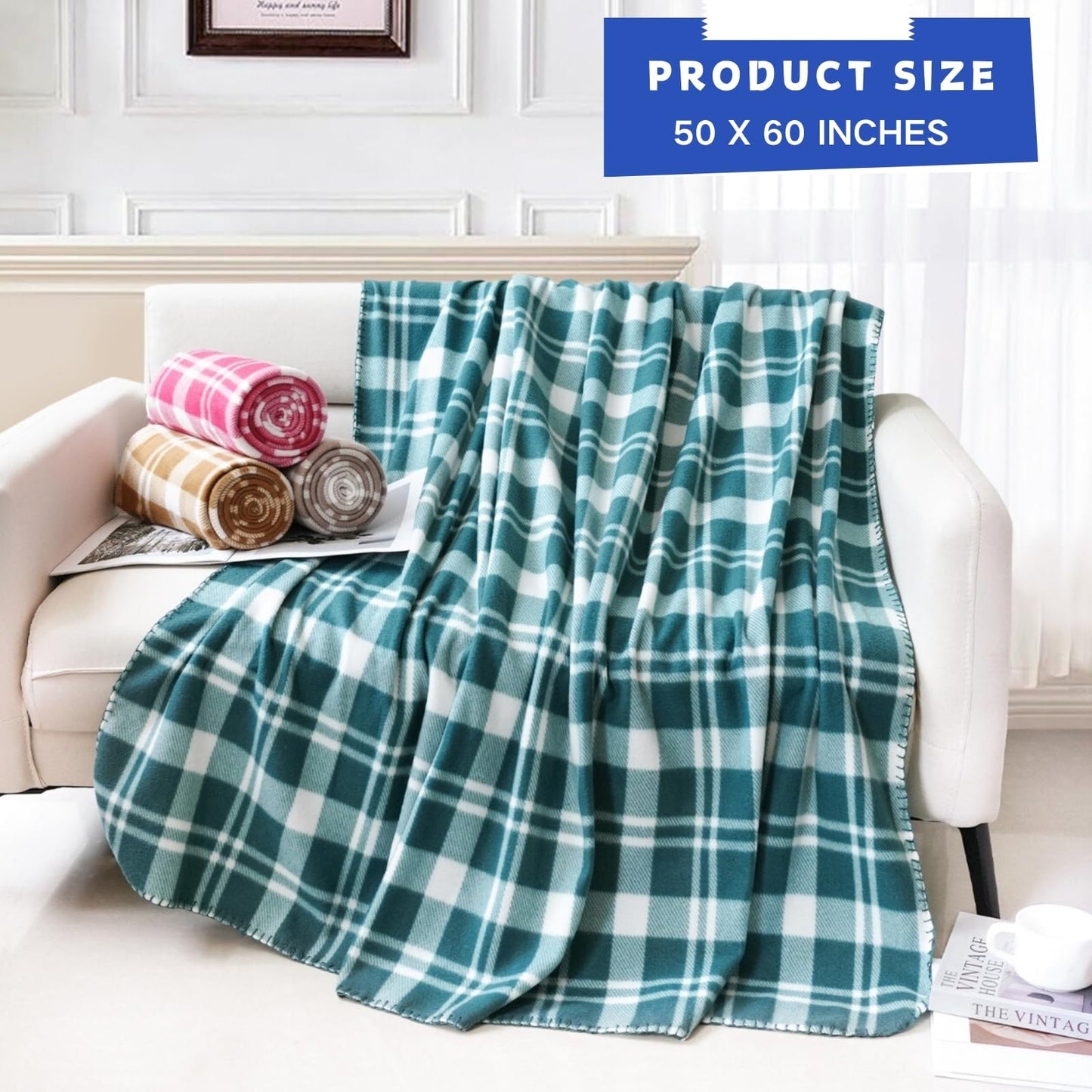 CZFZTXL Fleece Throw Blankets Lightweight Warm Soft Cozy Pet-Friendly Bulk Fleece Throw Blanket Solid for Home Bed, Sofa, Office, Gifts, Outdoor (Multiple Print, Pack of 6-50 x 60 inch)
