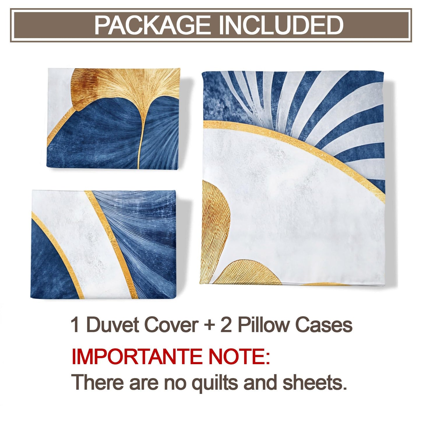 GKPLY Ginkgo Leaves Bedding Sets Full, Blue and Gold Comforter Cover, Elegant Botanical Duvet Cover & Bedroom Decor, Zipper Closure, Reversible Print, Soft Microfiber Bedding Set & 2 Pillow Cases