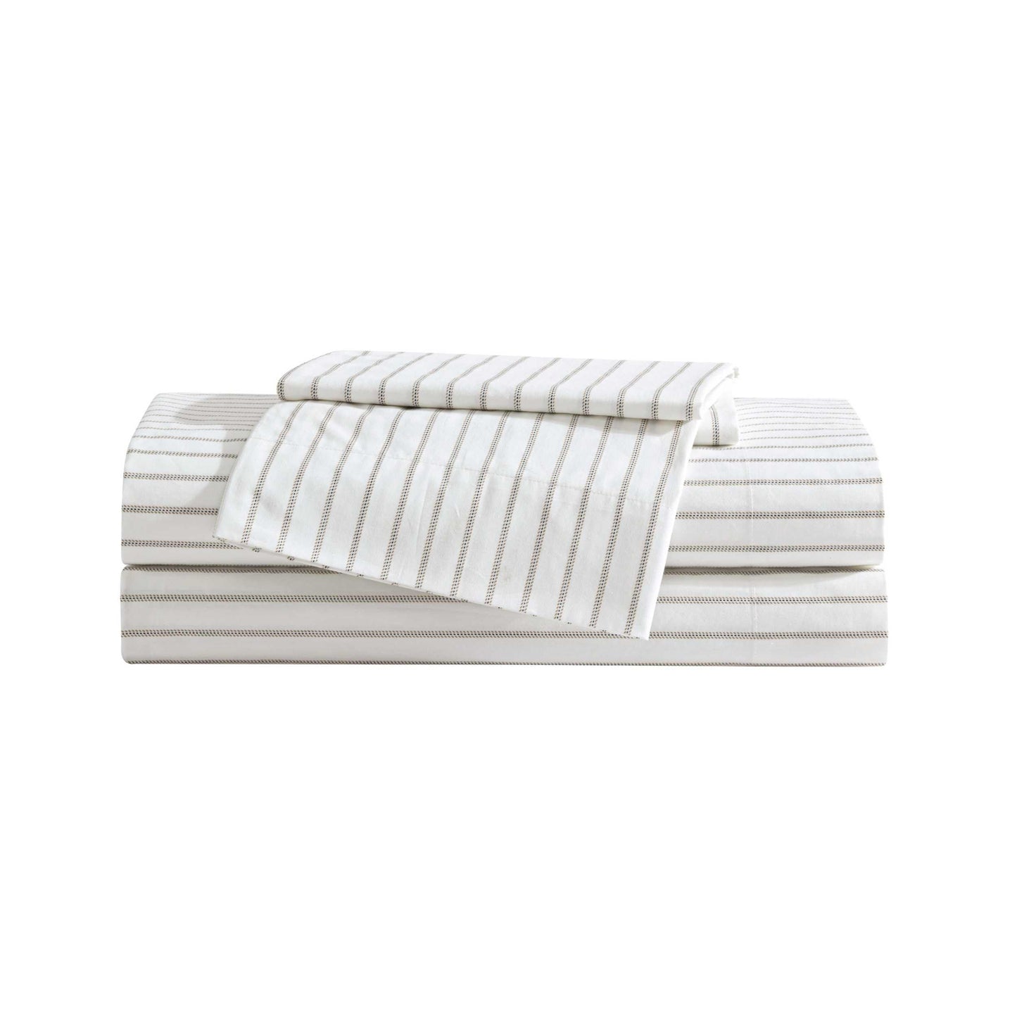 Eddie Bauer - Twin Sheet Set with Fitted Sheet & Pillowcase, 100% Cotton Percale Bedding, Crisp & Cool, Dorm Room Essentials, Essential Stripe Beige