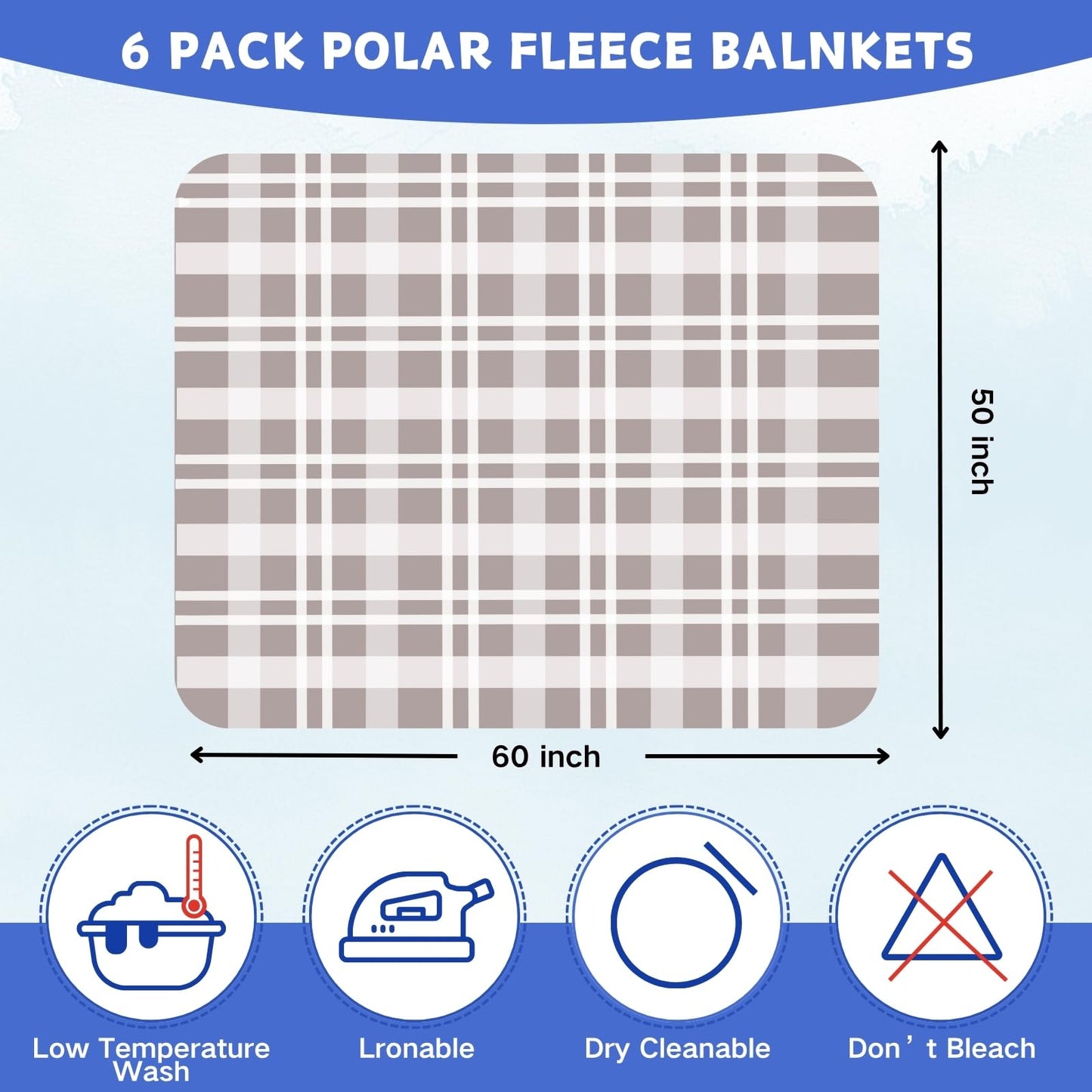 CZFZTXL Fleece Throw Blankets Lightweight Warm Soft Cozy Pet-Friendly Bulk Fleece Throw Blanket Solid for Home Bed, Sofa, Office, Gifts, Outdoor (Multiple Print, Pack of 6-50 x 60 inch)