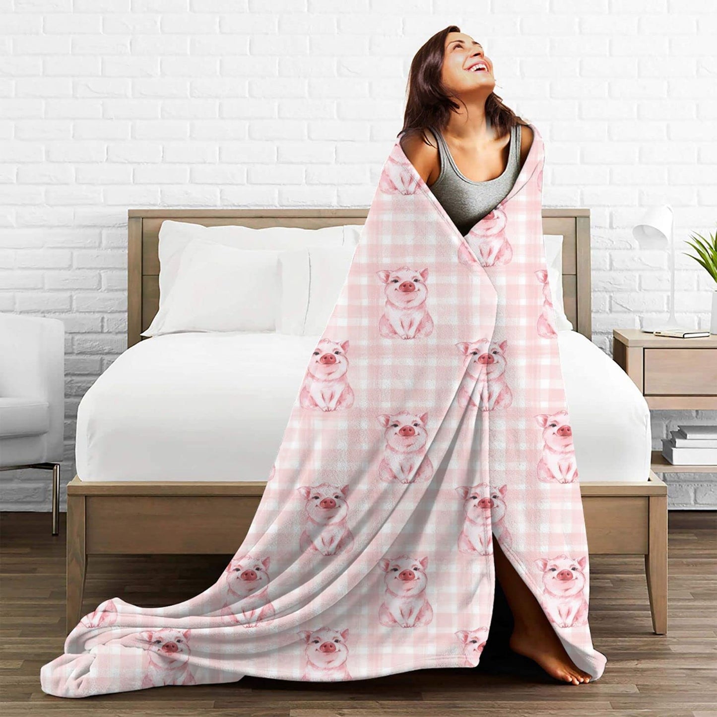 Pink Pig Cute Piggy Throw Blanket Soft Bed Blankets Lightweight Cozy Plush Flannel Fleece Blanket for Sofa Couch Bedroom 50"x40" Small