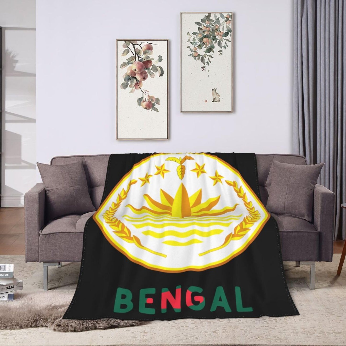 Bengal National Emblem Blanket Throw Blanket for Couch Sofa Plush Fleece Bed Blankets Lightweight Comfy Flannel Ultra-Soft Warm Blankets for Home Camping Travel Gift 50"X40"