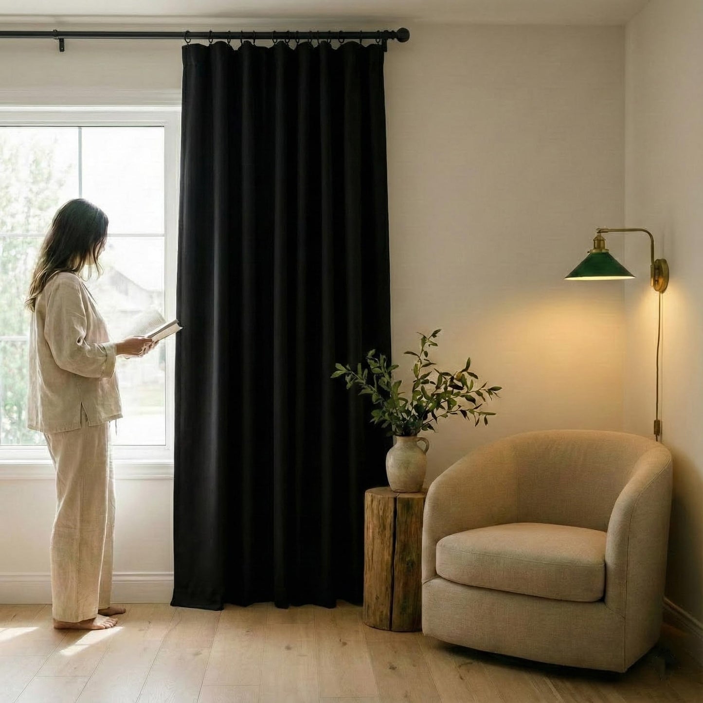 PONY DANCE Black Curtains 84 inches Long for Bedroom, Blackout Window Curtain Rod Pocket Thermal Insulated Room Darkening Drapes Energy Saving for Living Room, W 52 x L 84 inches, 2 Panels Set