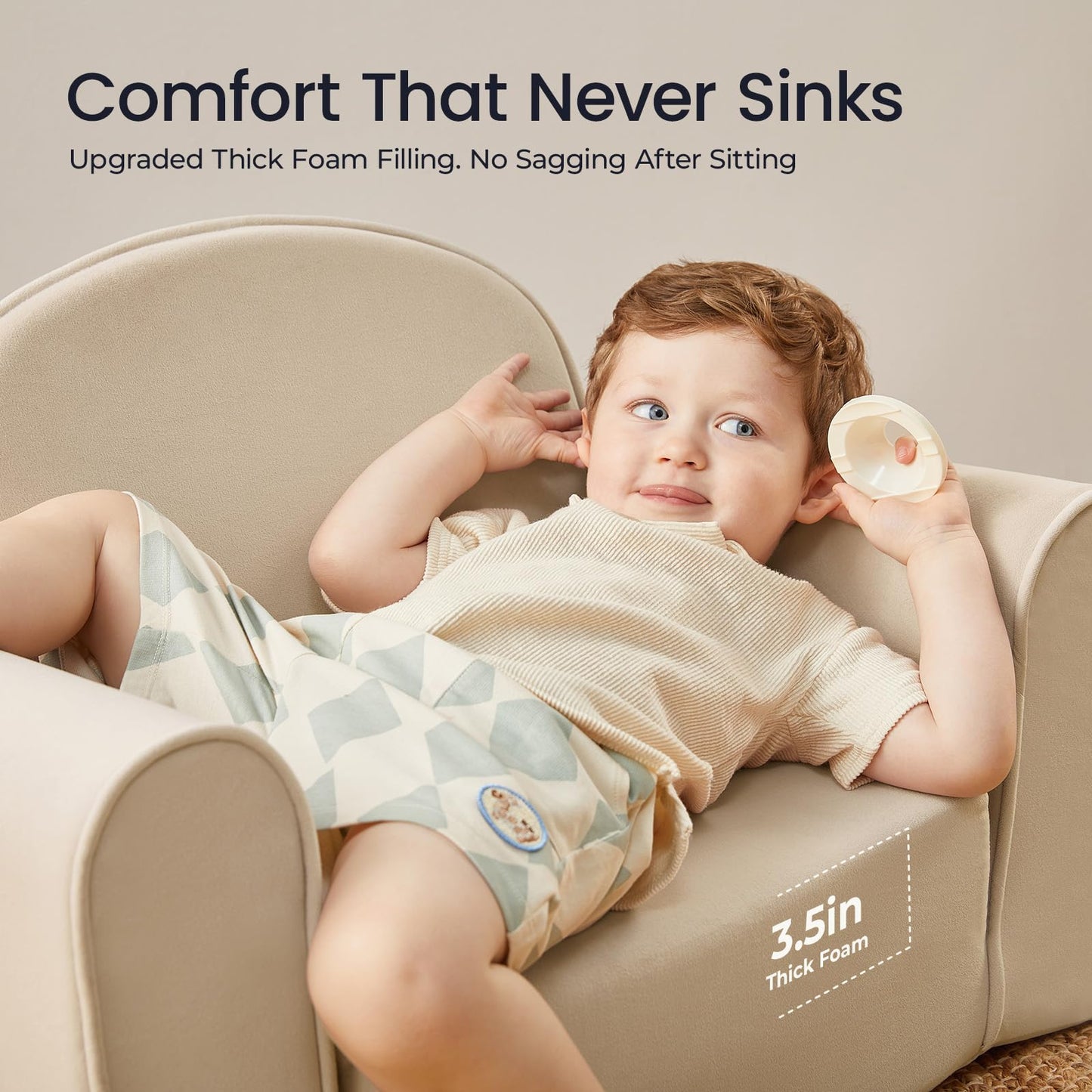 Tiny Land 2-in-1 Foldable Kids Couch with Pocket Soft Thick Toddler Sofa