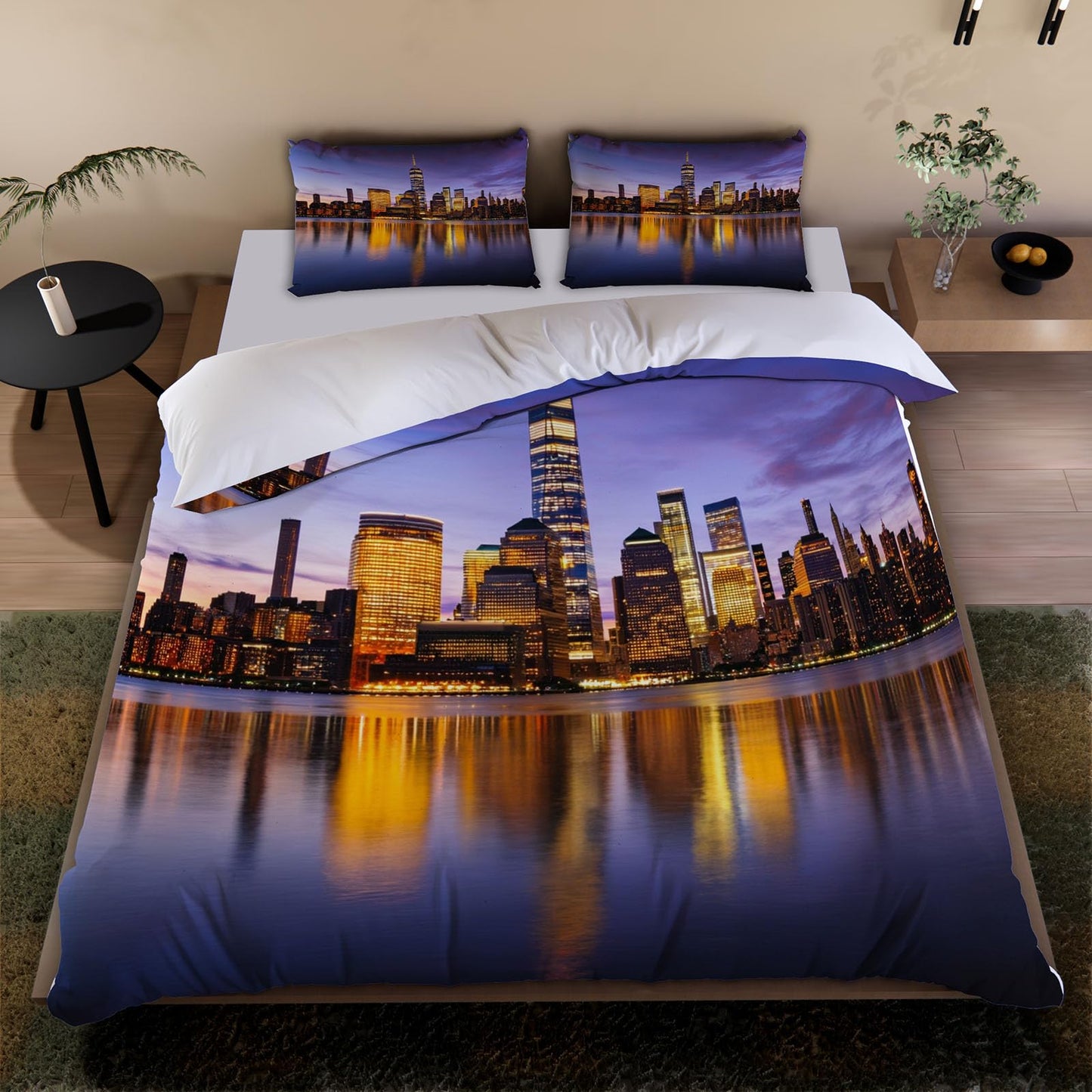 3D New York Duvet Cover Queen Size 90x90in Washed Ultra Soft Breathable Microfiber New York Bedding Set Zipper Closure Comforter Cover 3 Pieces with 2 Pillow Shams(WJT 44-12)