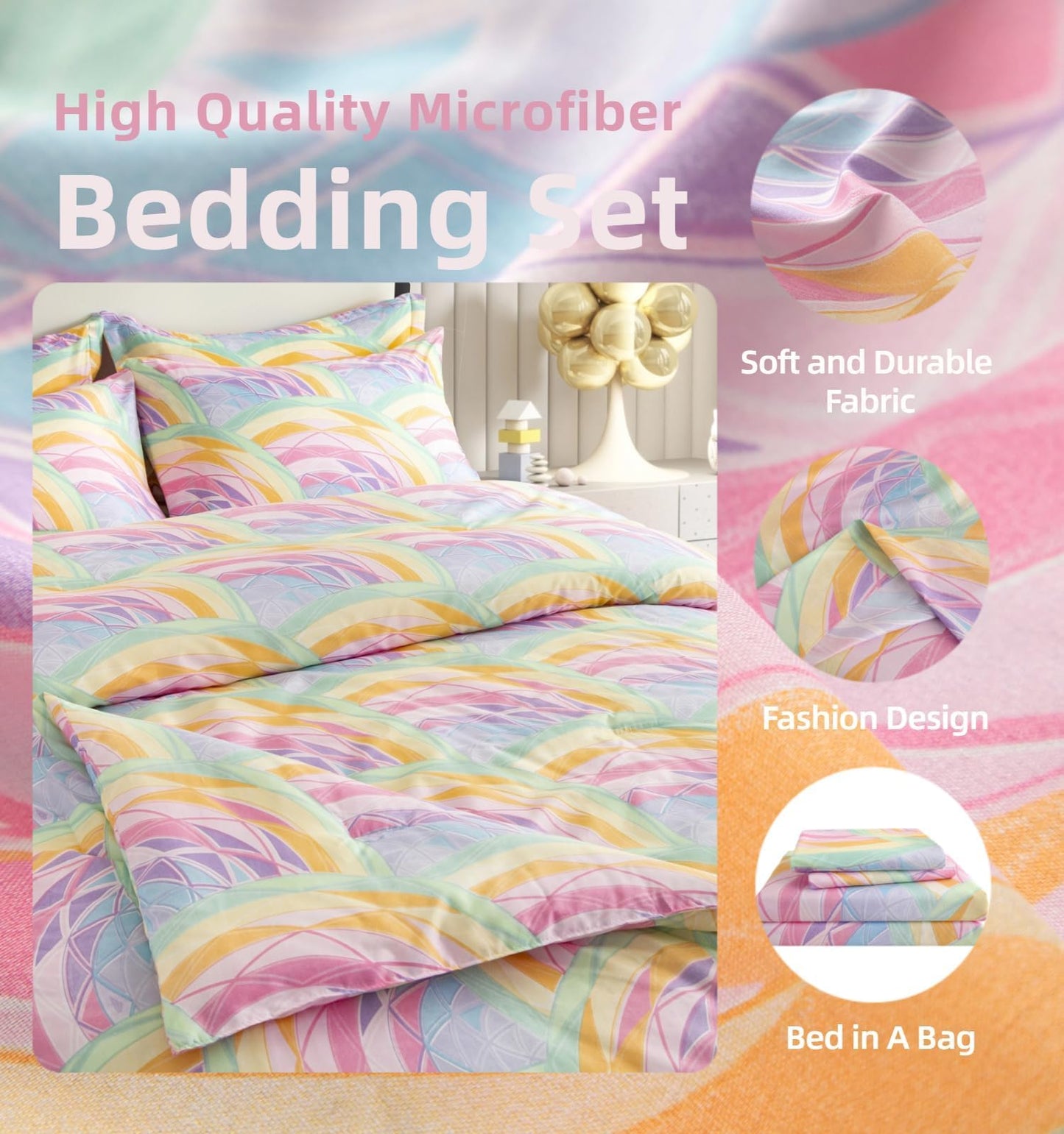 SDY 7 Piece Comforter Set,Soft Bedding Set for Girls，Boys and Kids,All Season Bedding with 1Comforter,1FittedSheet，1FlatSheet，2Pillowcases&PillowShams（Rainbow,Twin