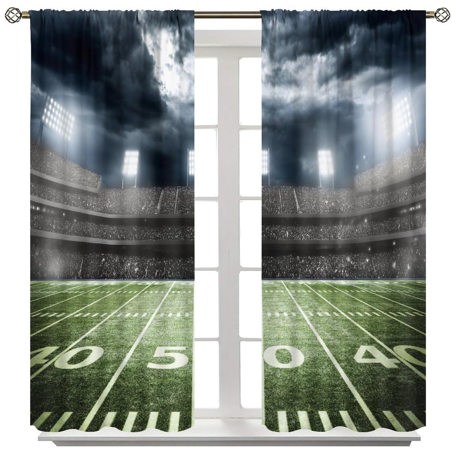 AAVEUP Boys Football Curtains,Sports American Sports Rugby Green Football Field Stadium Windows Treatments Rod Pocket Drapes for Kids Boys Teenager's Bedroom Living Room 42x45in（No Blackout）