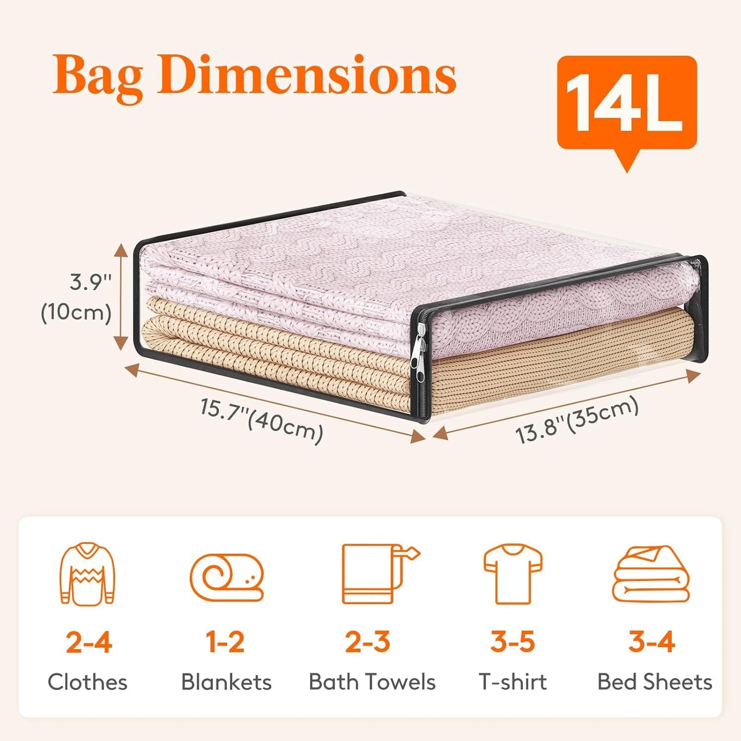 Lifewit 14L Clear Sheet Storage Bags with Zipper 6 Pack, Plastic Sweater Storage Bins for Clothing, Vinyl Foldable Clothes Containers Organizers for Closet, Blankets, Bedding 15.7 x 13.8 x 3.9 Inch