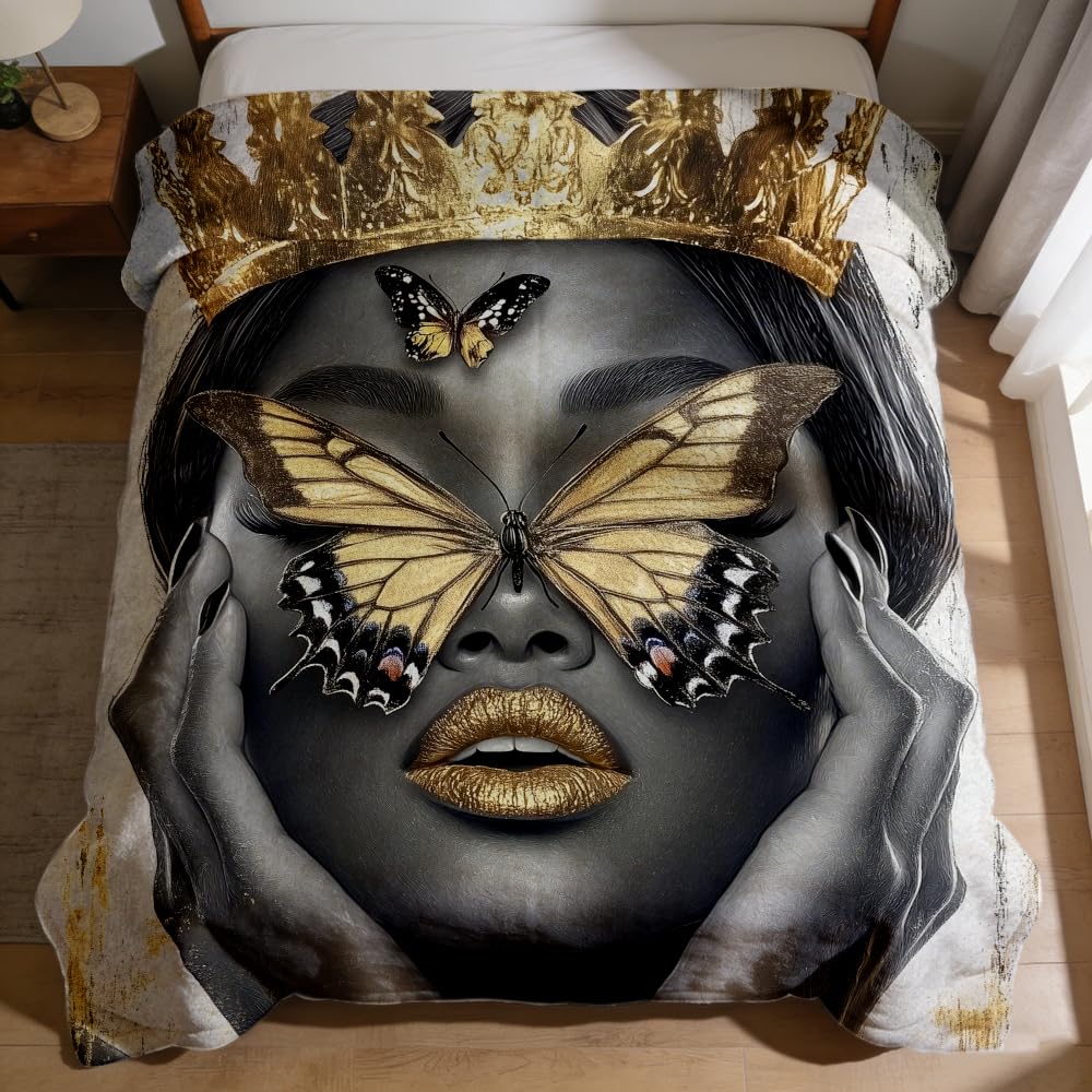 ZHOUSHUTONG African American Throw Blanket Beautiful Black Girl Print Super Soft Warm Cozy Black Woman Flannel Blanket for Couch Bedroom Sofa Office Home Decor Gift 49"x59"