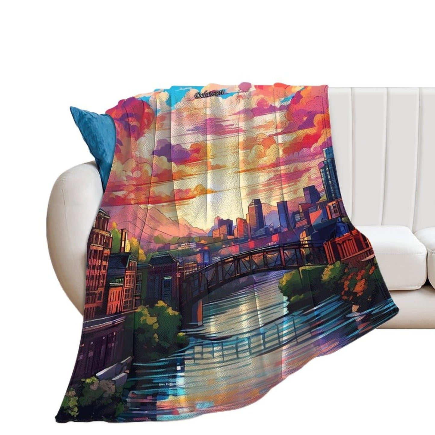 Wilmington Delaware City Skyline Landscape Abstract Blanket Soft Flannel Lightweight Blanket Outdoor Travel Carry Living Room Bedroom Sofa Decoration Gifts 60x80 Inch