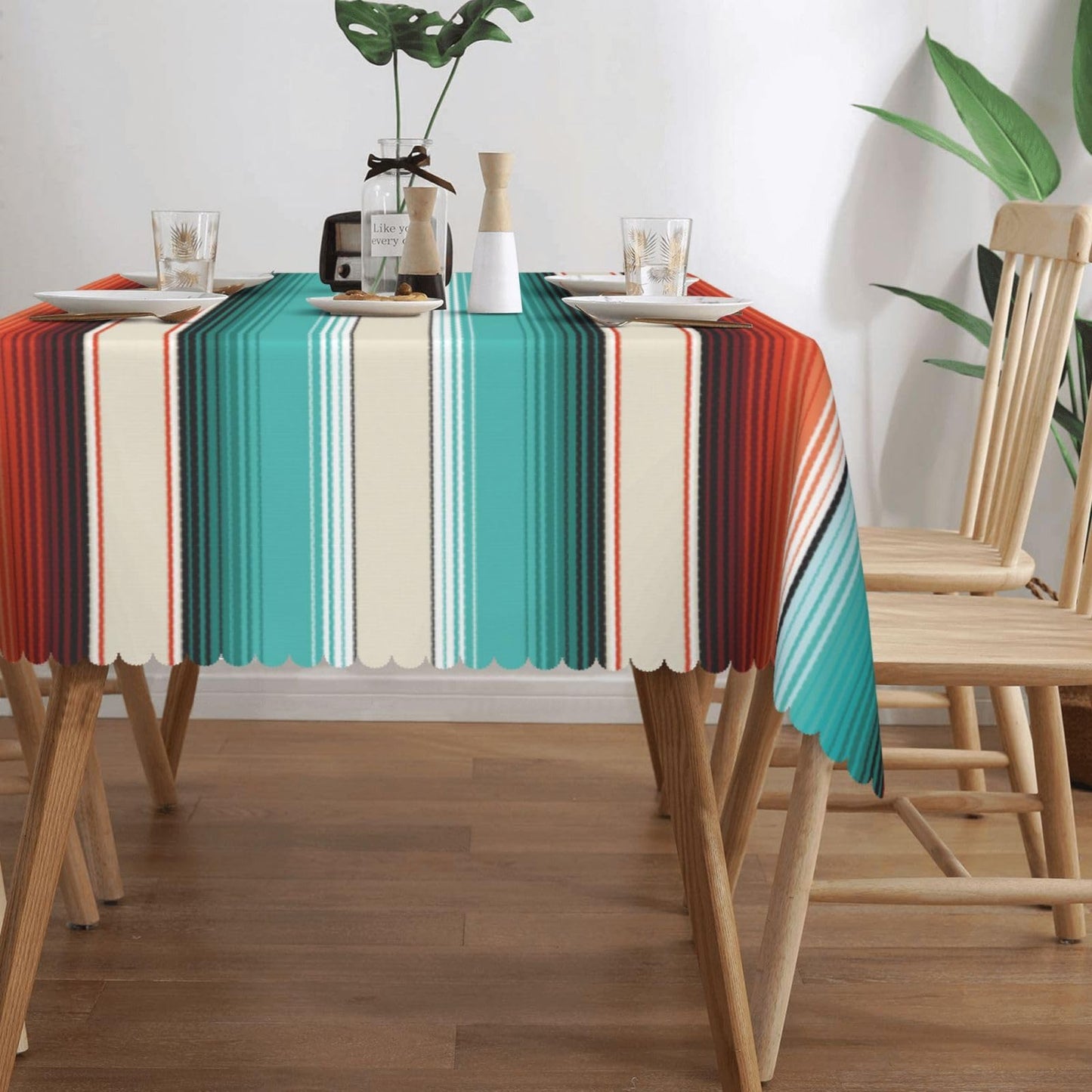 HEROARMOUR Rectangle Mexican Serape Turquoise Tablecloth Washable Boho Ethnic Striped Table Cover Table Cloth for Party Picnic Dinner Outdoors Home Decor 54x72Inches
