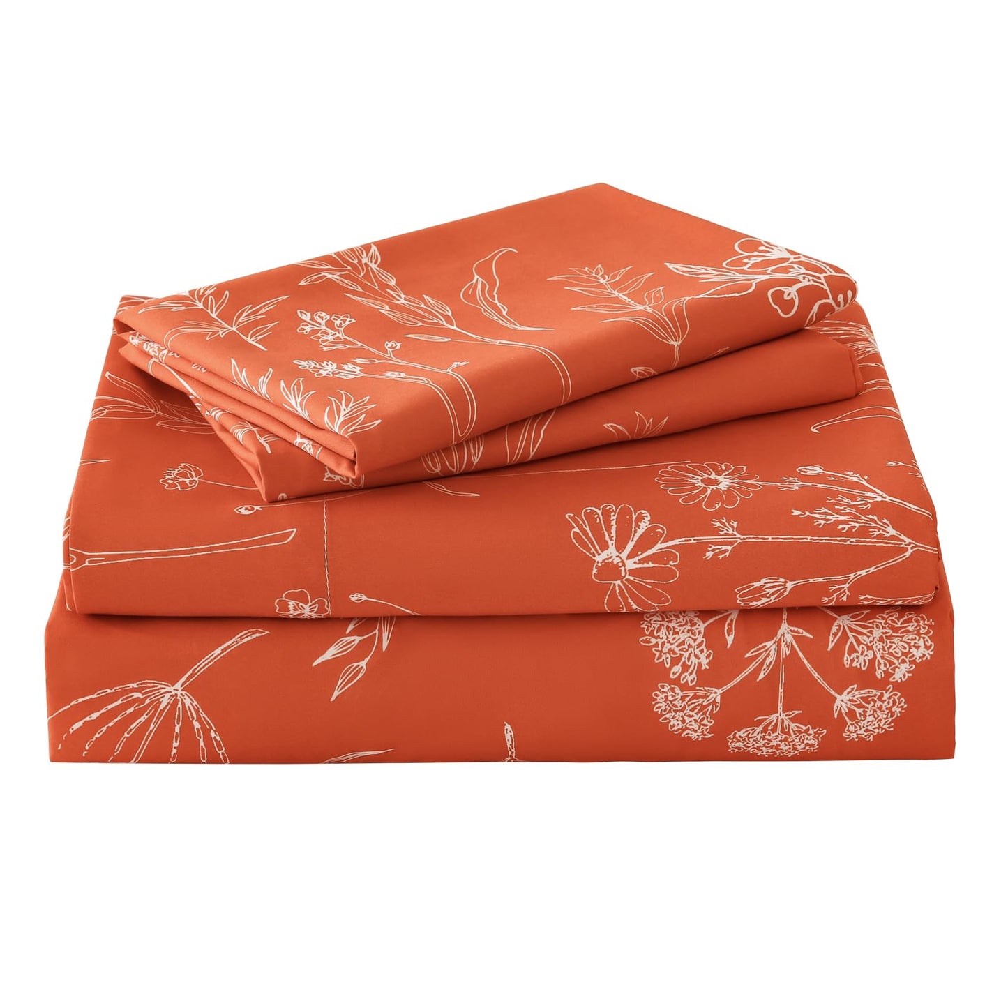 Yibeizi Queen Sheet Set Deep Pocket Queen Size Orange Floral Bed Sheets Set, Boho Printed Soft Microfiber Oeko-Tex Sheets & Pillowcases Hypoallergenic Wrinkle Free Bedsheets