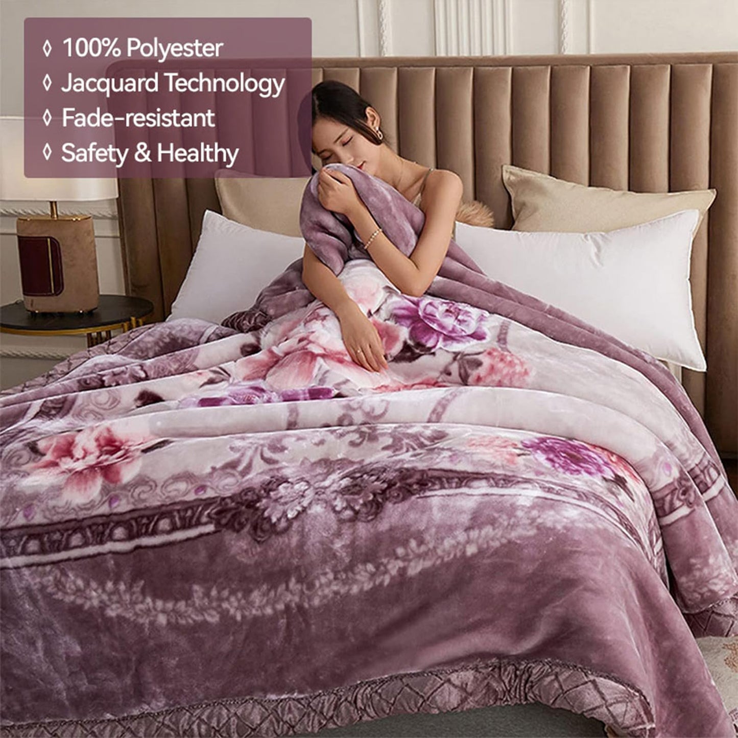 MODUSKYE Mink Blankets, Korean Heavy Fleece Plush 78x90 inch 2 Ply Mink Thick Blankets with Iris Flowers 7.7 lbs Queen Size Soft Raschel Blanket for Autumn Winter (Purple)