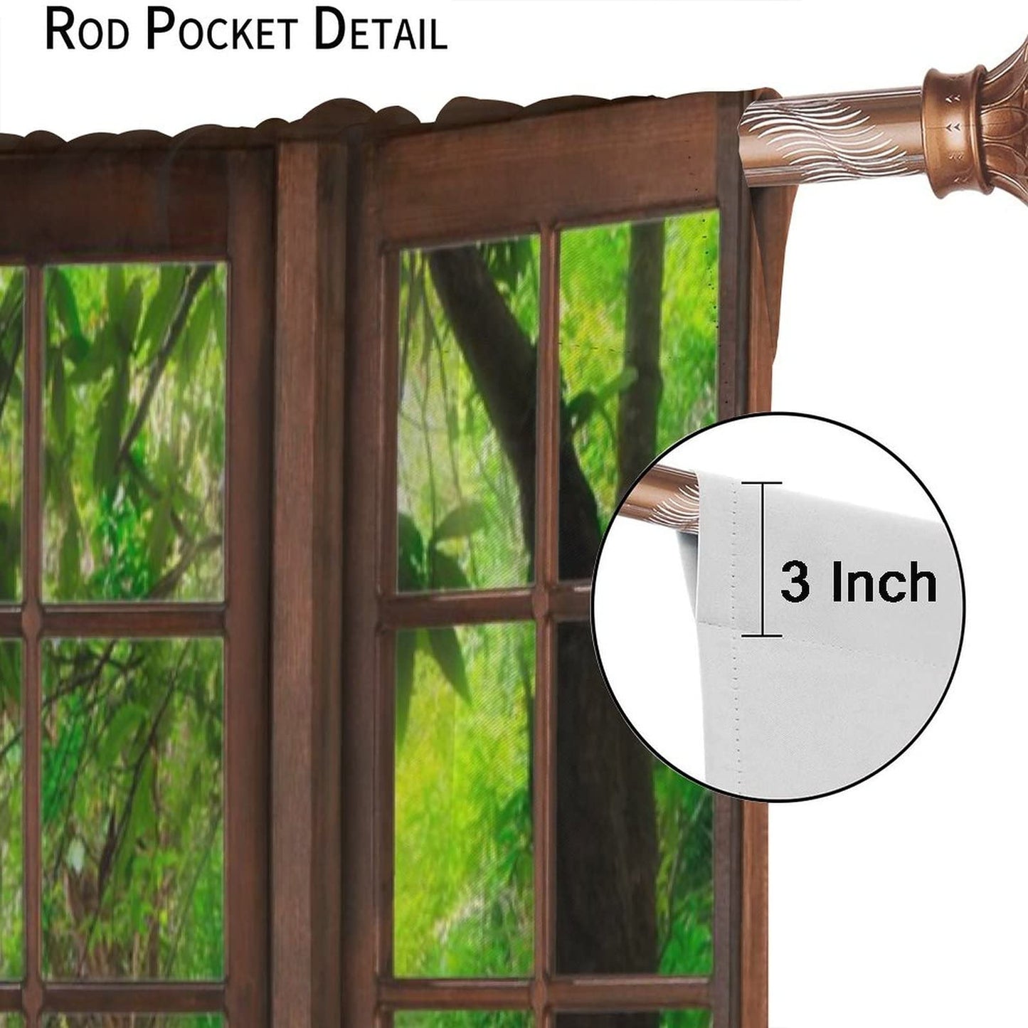 SENRUEGT Natural Landscape Window Curtains, 3D Spring Forest Waterfall Nature Scenery Print Bedroom Living Room Kitchen Window Treatments Drapes 42x45 Inch