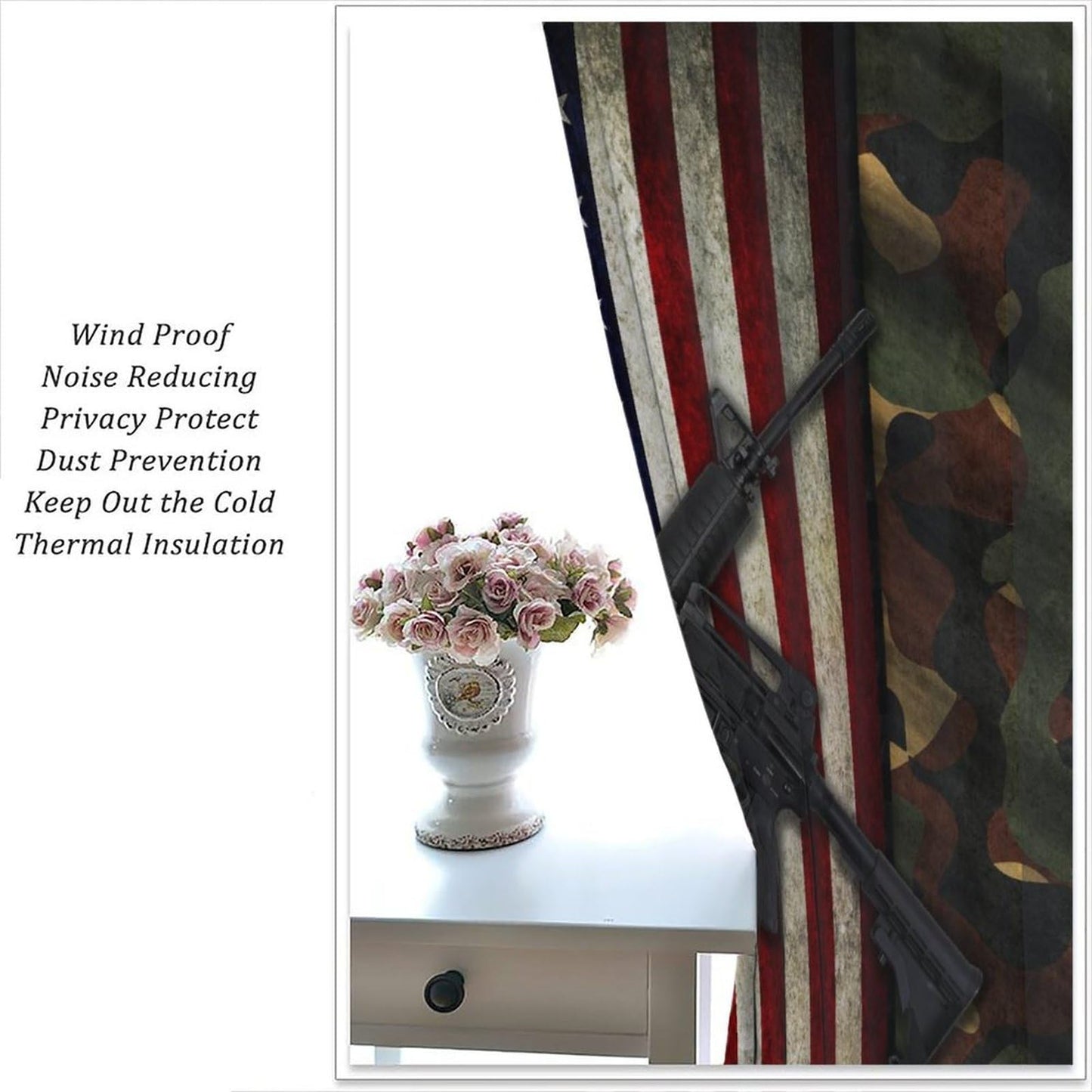 American Flag Blackout Curtains Retro camouflage flag for July 4th patriotic education and Independence Day Windows Treatments Rod Pocket Drapes For Kids Boys Teen Men Living Room Bedroom 42x45in