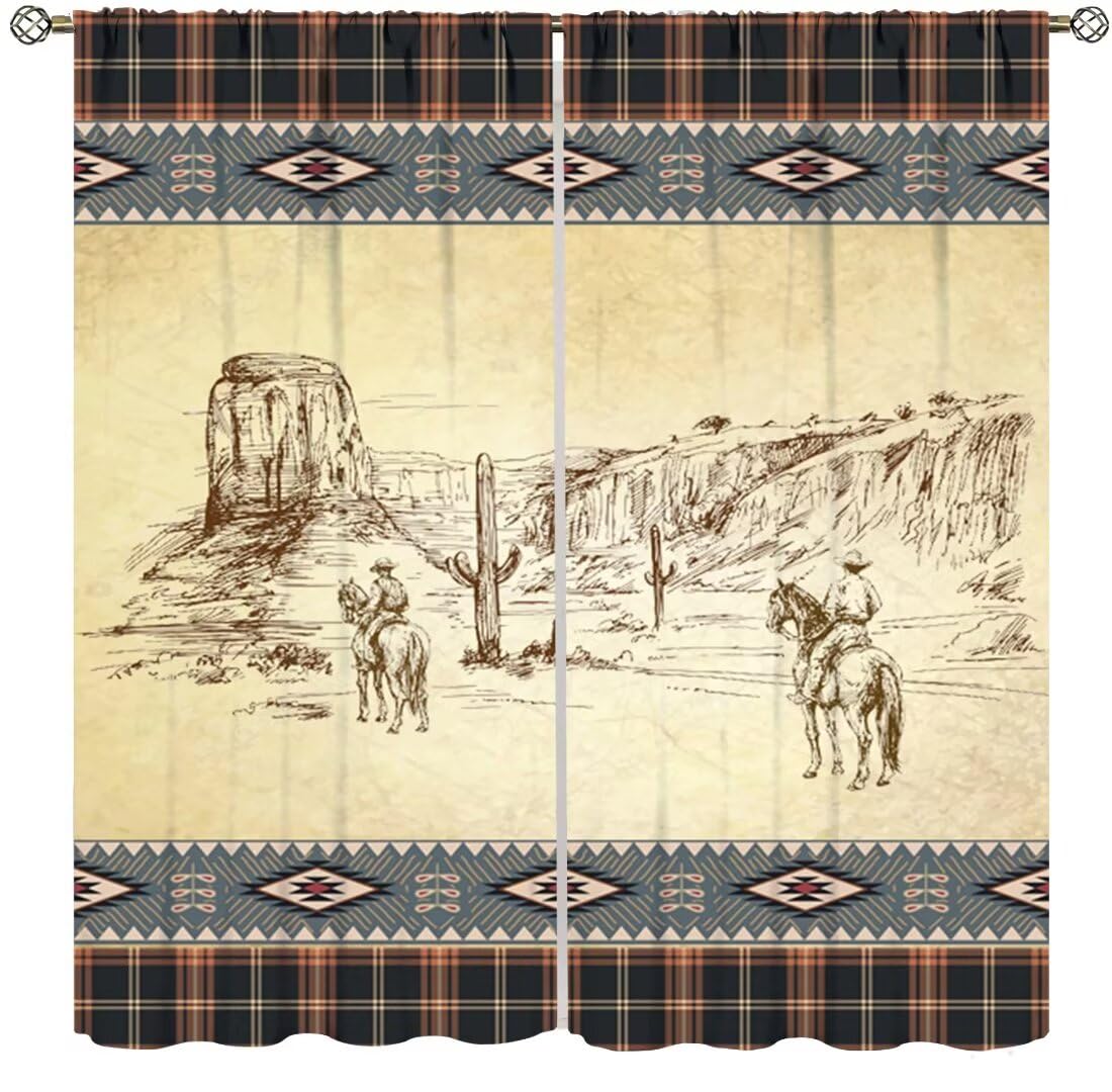 DDCBNS Western Cowboy Curtains,Aztec Rustic Country Style Print Window Treatments for Bedroom Living Room Kitchen Café Office,Retro Farmhouse Home Décor Drapes 2 Panel Sets Total Size 42" x 45"