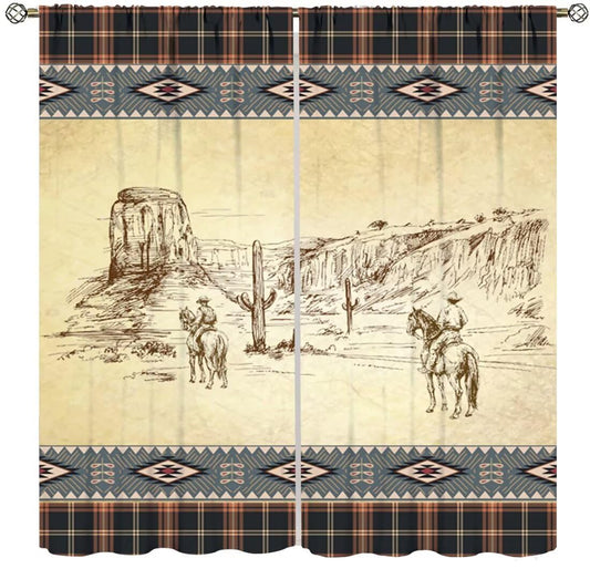 DDCBNS Western Cowboy Curtains,Aztec Rustic Country Style Print Window Treatments for Bedroom Living Room Kitchen Café Office,Retro Farmhouse Home Décor Drapes 2 Panel Sets Total Size 42" x 45"