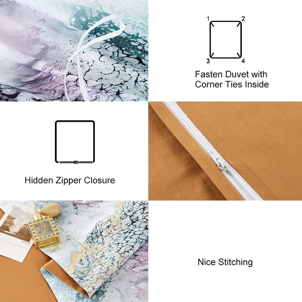 MILDLY 100% Long Staple Cotton Duvet Cover Set Green Golden Grey Mixed Marbling Pattern Printed Comforter Cover Set