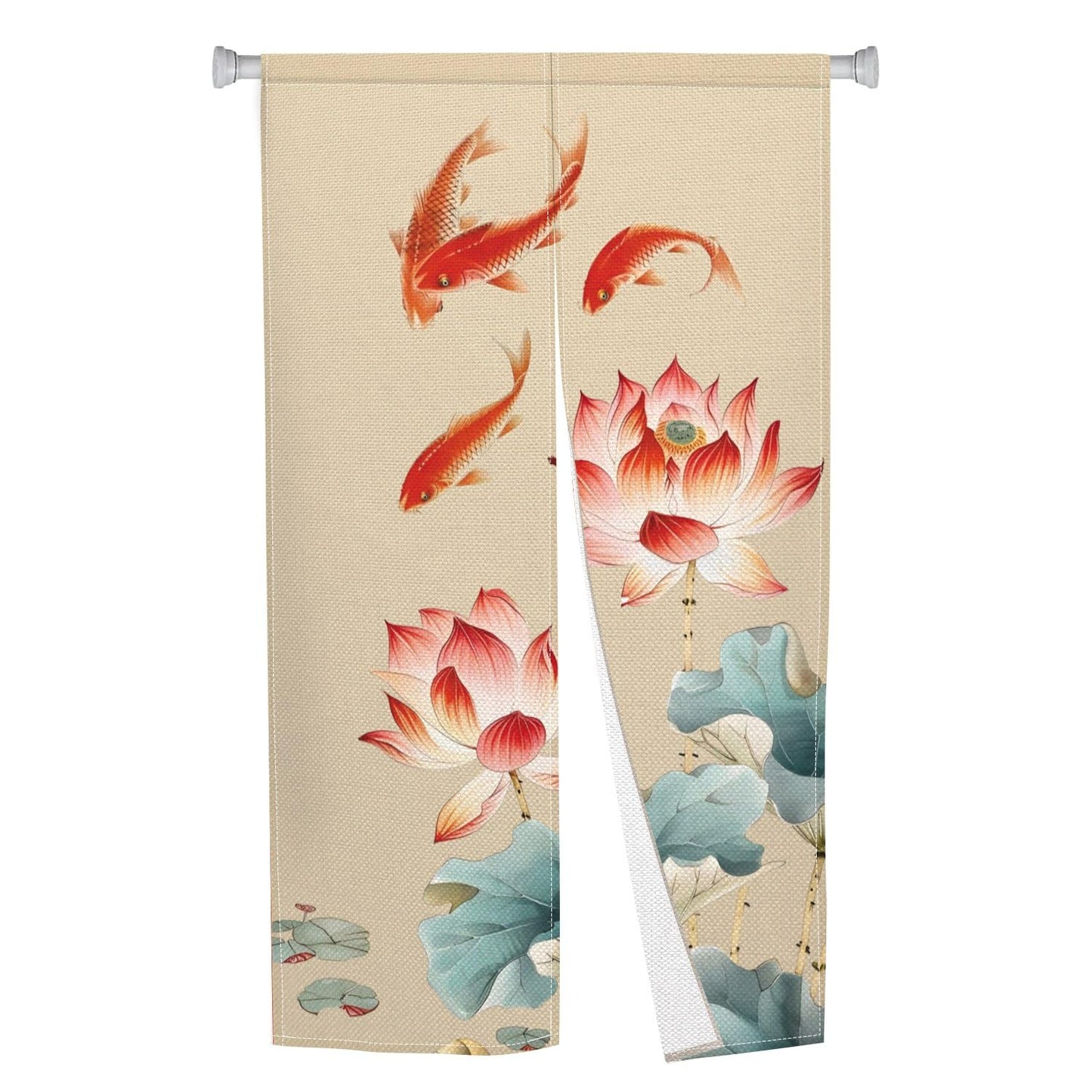 Leowefowa Long Chinese Ink Painting Doorway Curtain Japanese Noren Lotus Kio Fish Door Curtains Tapestry Feng Shui Window Treatment Hanging Room Privacy Divider Kitchen Home Asian Decor, 33.5"x 70.9"