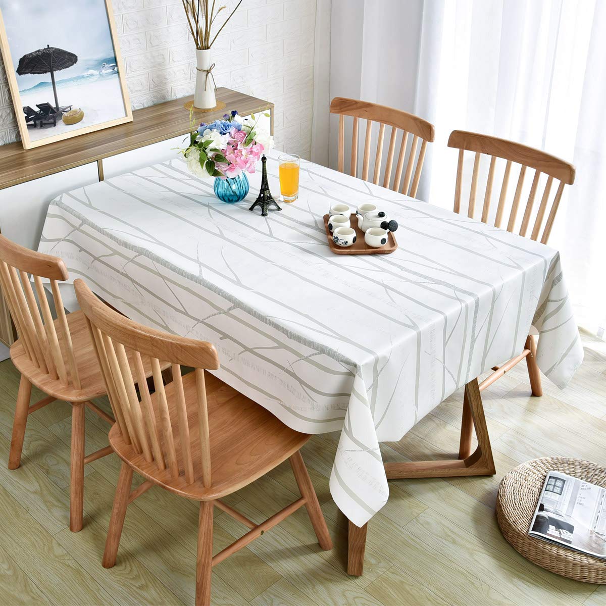 LOHASCASA Square Vinyl Oilcloth Tablecloth Waterproof Wipeable PVC Heavy Duty Plastic Party Spill Proof Tablecloths for Cardtable Tablecloth - White Tree 4Ft 54 x 54 Inch