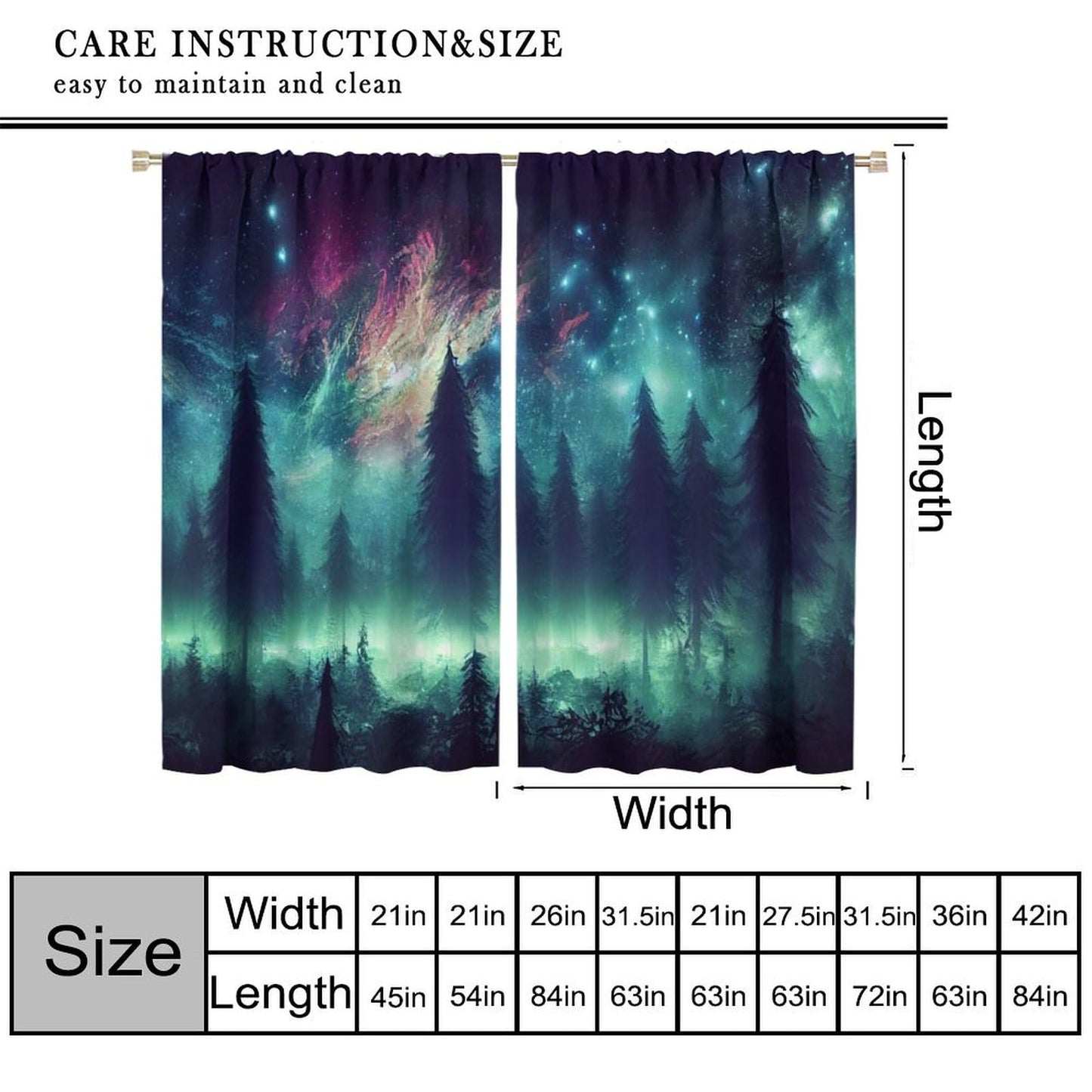 BenYaSong Galaxy Space Blackout Window Curtain Colorful Starry Tree Sky Mountain Misty Forest Fantasy Landscape for Home Kitchen Livingroom Coffee Room Window Curtain 2Panel 42" W X 45" L