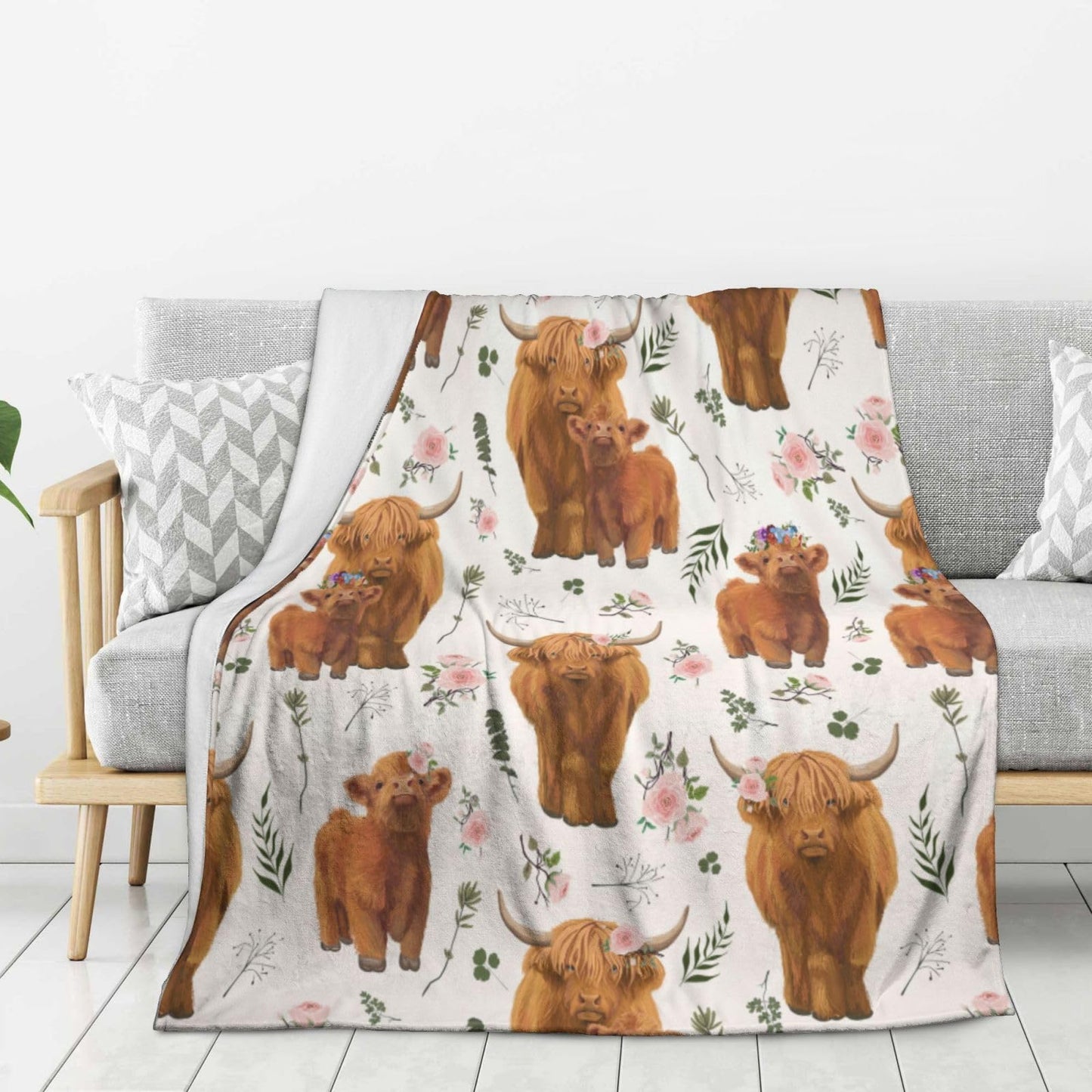 Highland Cow Throw Blanket 50"x40" Fuzzy Soft Cozy Highland Cows Blankets Soft Throws Warm Lightweight Plush Fleece Throw Blanket for Kids Men Women Gift Bed Couch Sofa