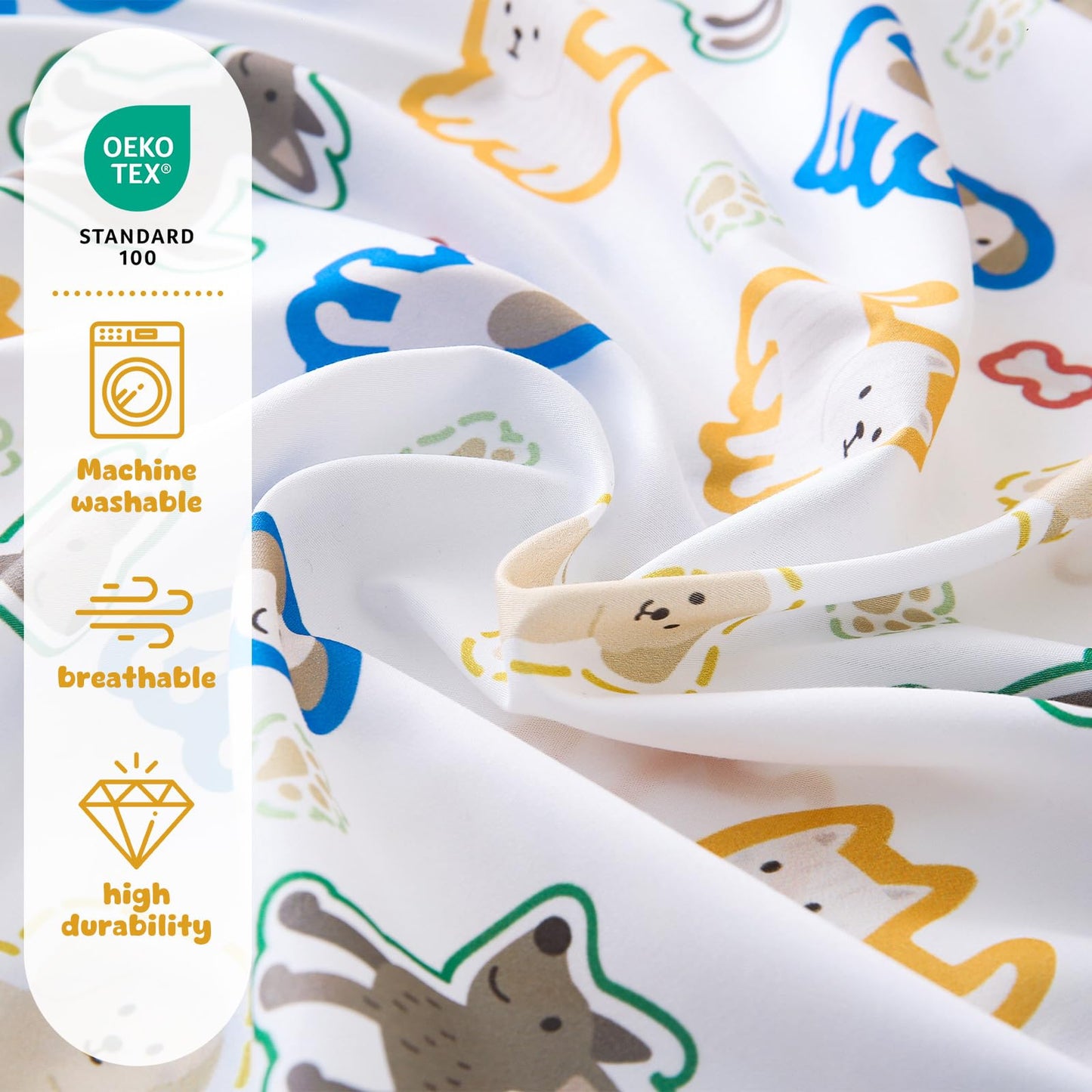 LONAVA Twin Sheet Set Kids - 3 Pieces Soft Microfiber Cartoon Style Bedsheets for Boys Girls Teens, Oeko TEX, Breathable Deep Pocket Sheets (Colorful Puppy)